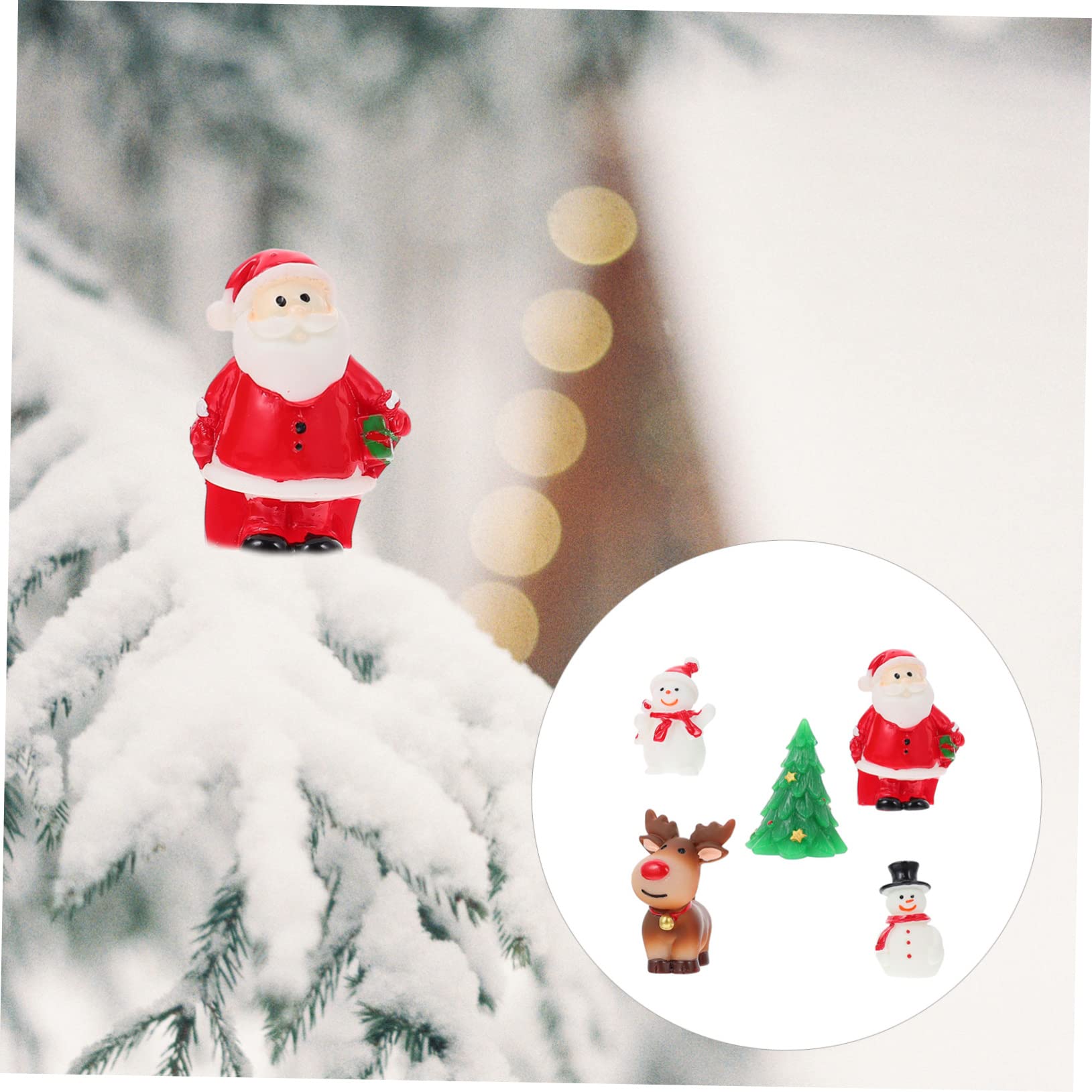 KONTONTY 5pcs Christmas Landscape Decor Adorable Figures for Desktop Holiday Home Ornament Includes Santa Snowman Christmas Tree Reindeer for Festive Displays