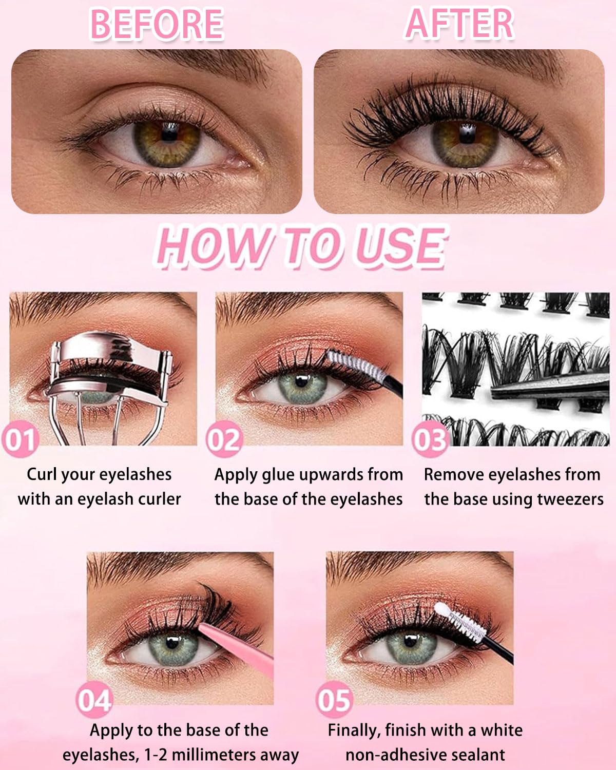 DAFNE 640 Pezzi Ciglia Finte Extension Ciglia 20-30-40-50-60-80-100D Curl Ciglia-Finte Ciuffetti per Estendere le a Casa Eyelashes Naturali per Ragazze e Donne Principianti (30-40-50-60-80-100D)