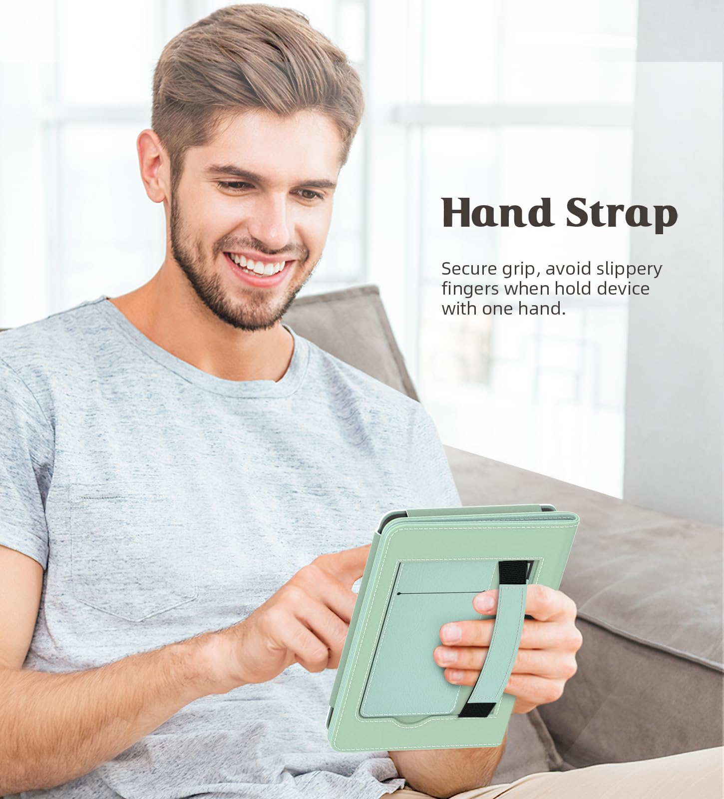MoKo Funda para 6" Nuevo Kindle (11ª Generación 2024/2022) & Versión Internacional, PU Estuche Soporte de Mano Niño Auto Sueño/Estela para Kindle 2024 6 Pulgadas Edición de Firma, Agave Verde