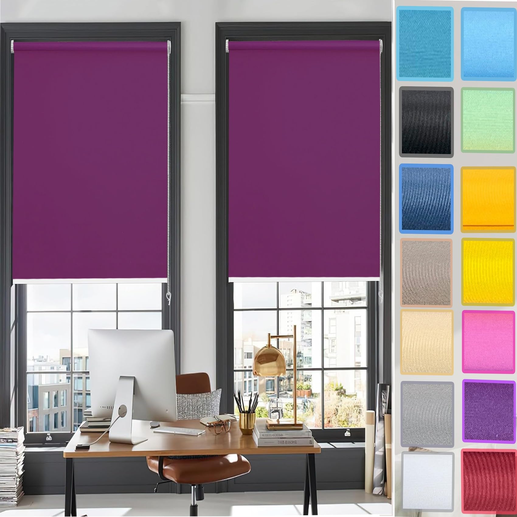 Sleeptight Portable Blackout Blind 90 x 210 cm Insulated UV Protection Child Safe Roman Shade Blind with Beaded Chain For Inside and Outside Recess Fitting, Purple