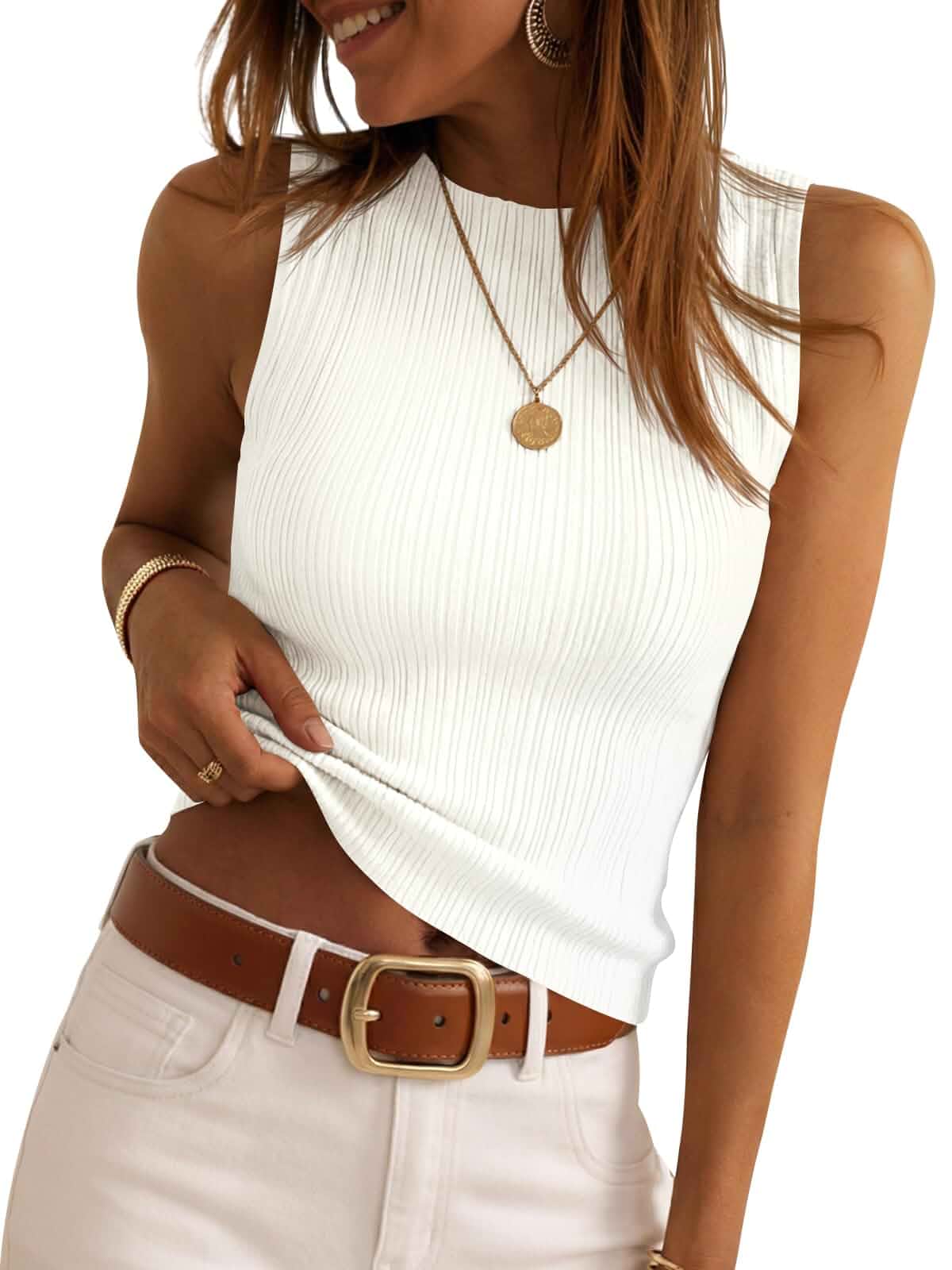 Saodimallsu Womens Sleeveless Sweater Vest 2026 Summer Crew Neck Ribbed Knit Slim Fitted Basic Tank Tops Sleeveless