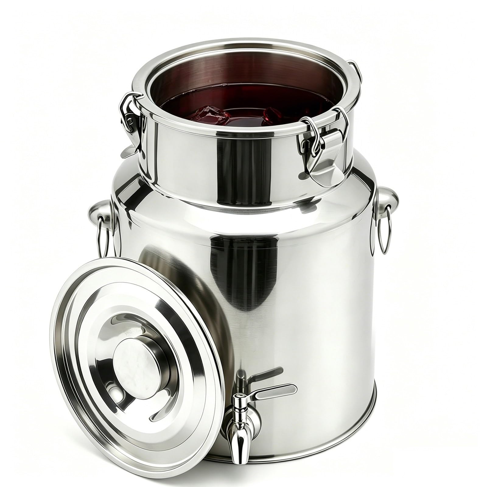 Luftdichte Milchkanne Edelstahl 5l 10l 60l | Milchkännchen mit Deckel & Verschlussklammer | Rostfreie Transportkanne für Flüssigkeit & Feststoffe(No Spigot,9L/2.38Gal)