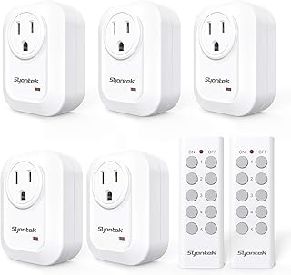 Upgraded Remote Control Outlet Wireless Light Switch for Household Appliances, Expandable Remote Light Switch Kit, Up to 100 ft Range, FCC Certified, ETL Listed, White (5 Outlets + 2 Remotes)