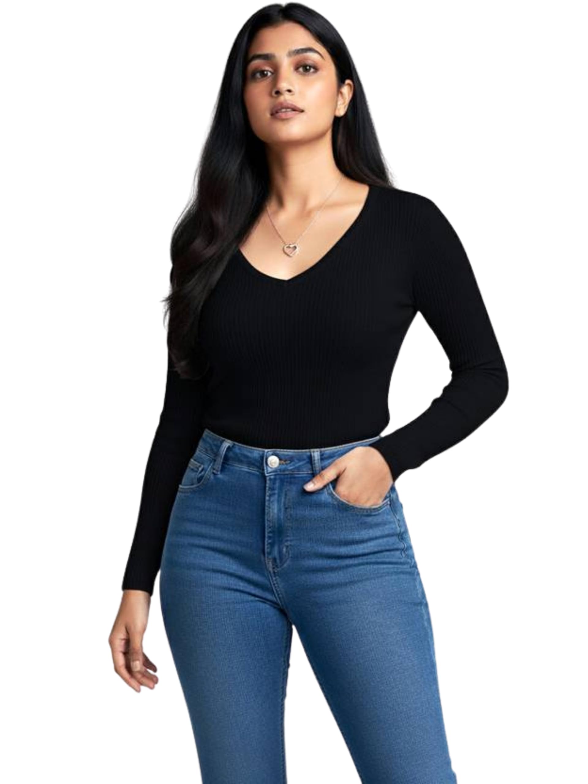Women’s V Neck Ribbed Full Sleeve Top for Women Stylish Fitted Ribbed Top for Jeans | Casual Office Tops for Women | Western Tops for Women Stylish-image-12