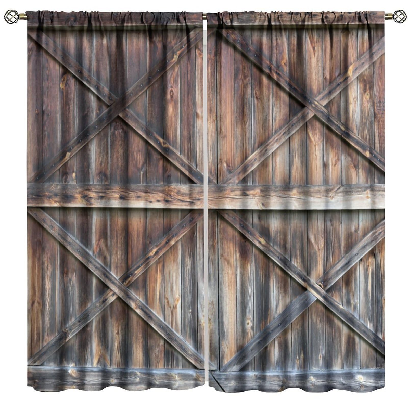 GoDazzling Rustic Wooden Barn Door Blackout Curtains, Old Barn Door Wooden Board Farmhouse Western Retro Window Drapes, for Living Room Bedroom 63" W