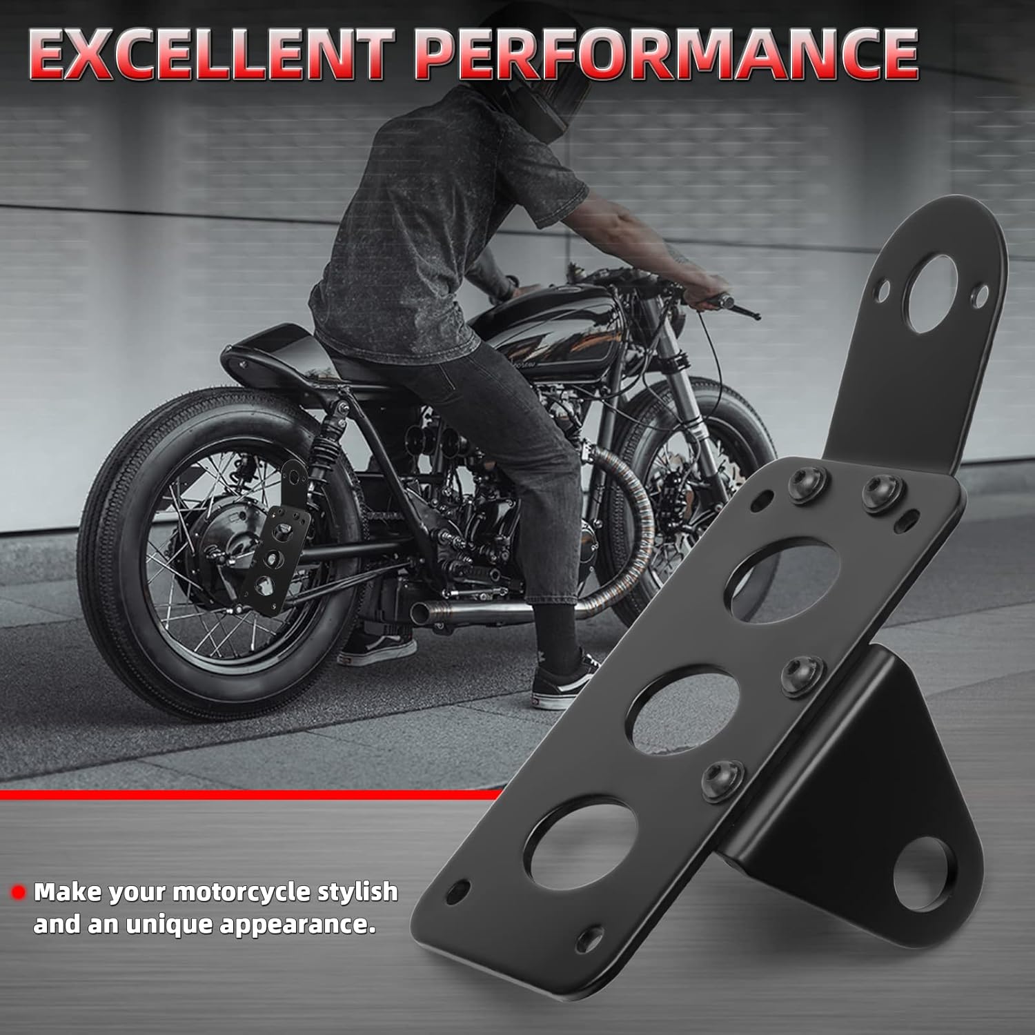 Amazicha Black 3/4" Tail Light Side Mount License Plate Bracket Horizontal Vertical Holder Compatible for Harley Honda Yamaha Suzuki Kawasaki Custom Bike Cruiser Chopper Bobber