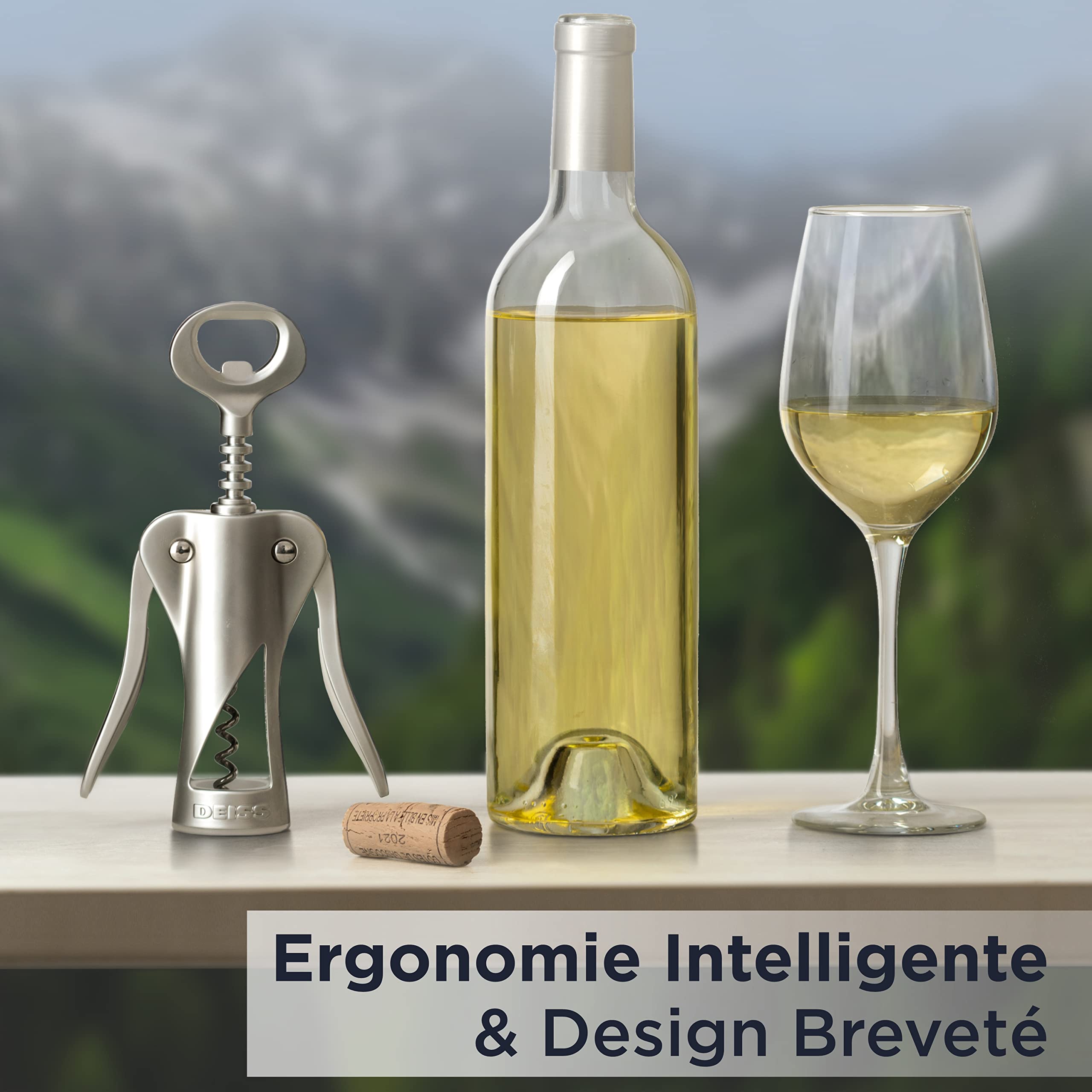 Deiss LUX Tire-Bouchon à Ailettes Entièrement Métallique - Décapsuleur Vin Avec Ouvre-Bière Intégré, Ergonomique Et Robuste