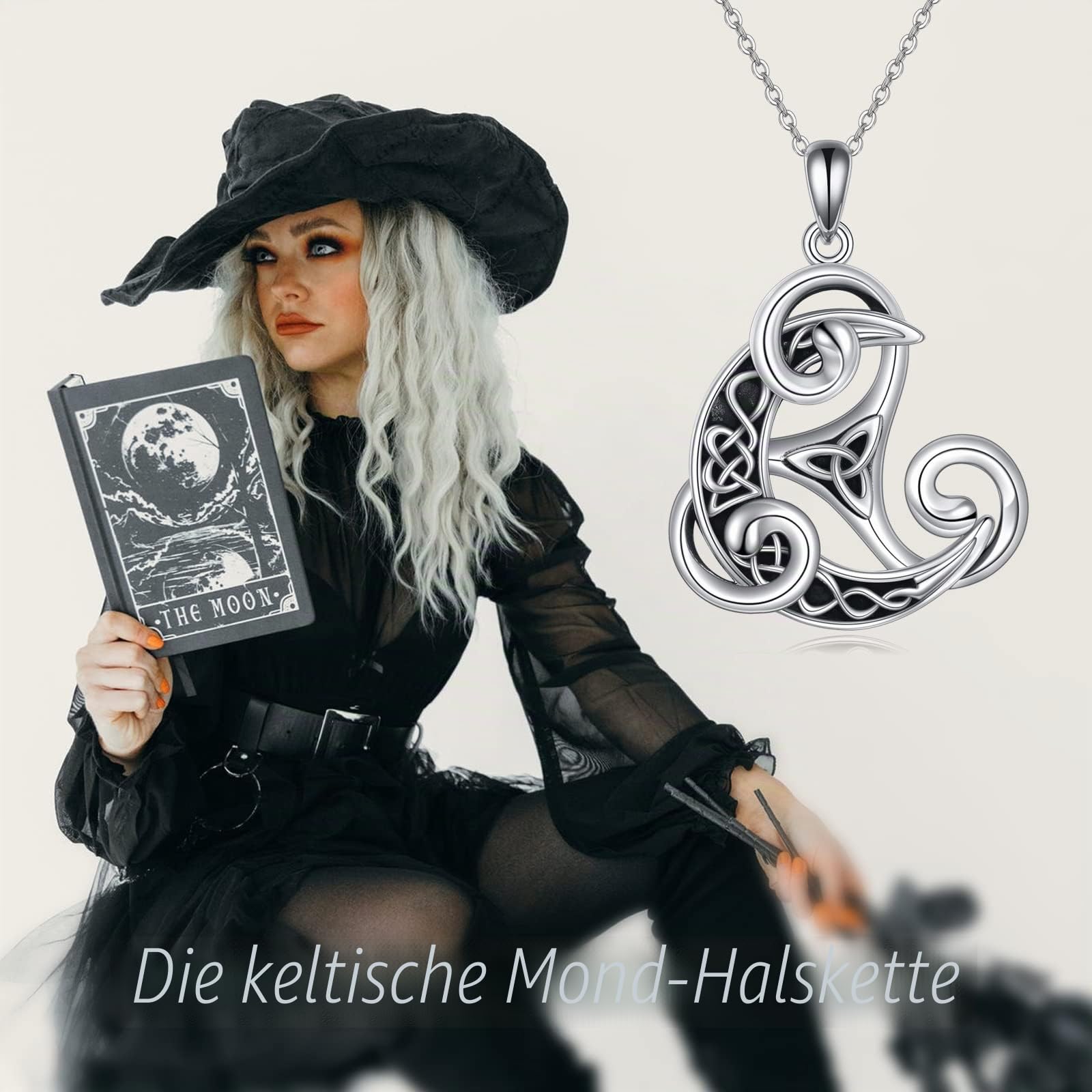 ONEFINITY Keltische Halskette 925 Sterling Silber Mond Wikinger Anhänger Triskele Triskelion Halskette Keltische Schmuck Geschenke für Damen Männer