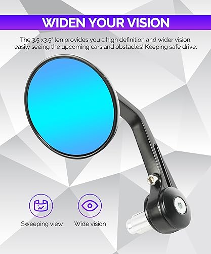 Miniatura 3 de Espejos de motocicleta, espejos de extremo de barra para manillar, accesorios de automóvil, espejos retrovisores laterales antirreflejos, se adapta