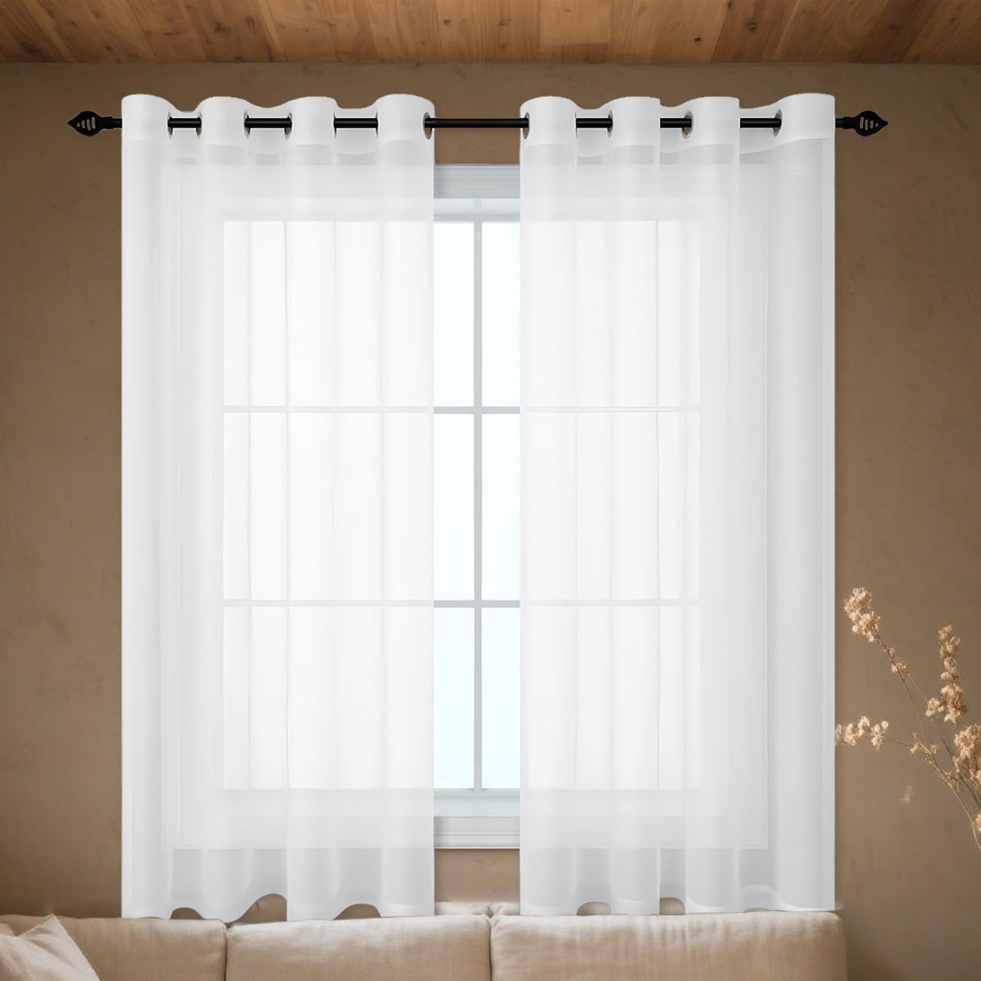 Rideaux Voilages 330x245 cm Blanc à Oeillets pour Fenêtre de Salon