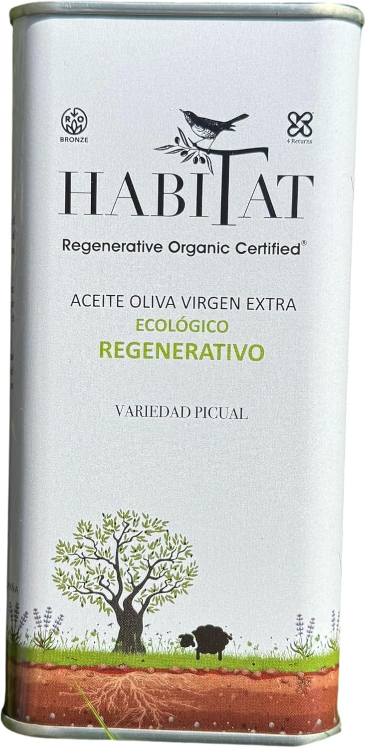 HABITAT AOVE - Aceite de Oliva Virgen Extra Regenerativo Picual en Lata 500 ml Opaca y Reciclable - Extracción en Frío, Producto de España - Ideal para Ensaladas, Tostadas y Cocina en Crudo
