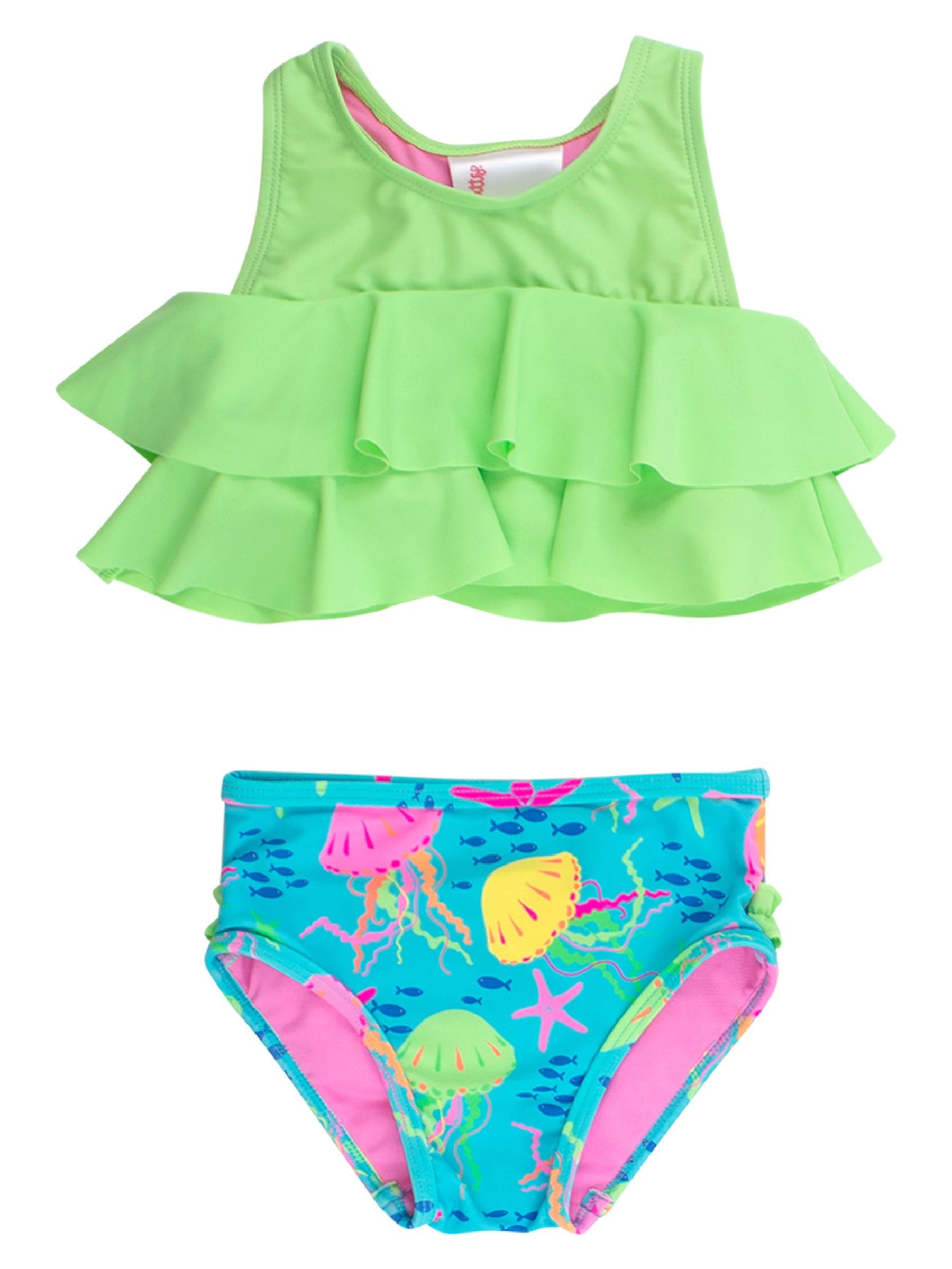 RuffleButts Girls UPF50+ Sun Protection Flounce Bikini Two Piece Swimsuit