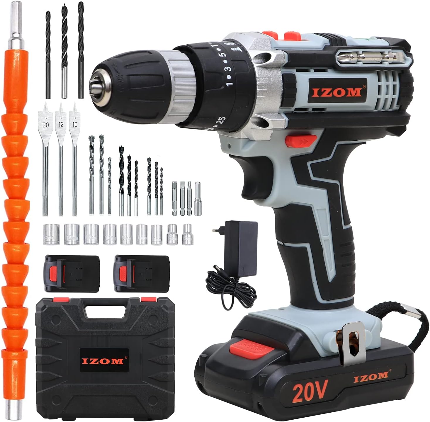 IZ-CDK-20V Cordless Drill Machine Kit With Multiple Torque Settings & A Keyless Chuck for Automatic Spindle Locking