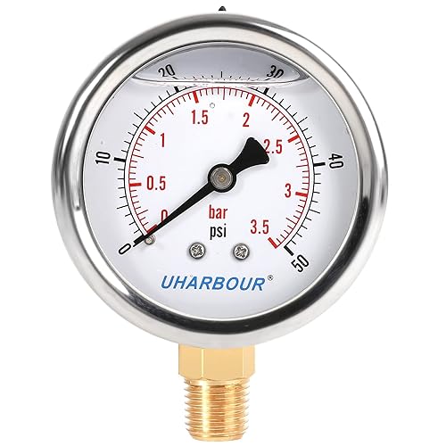 Miniatura 9 de UHARBOUR Medidor de presión relleno de glicerina con caja de acero inoxidable 304, tamaño de dial de 2.5 pulgadas, 0-300Psi, alta precisión, montaje