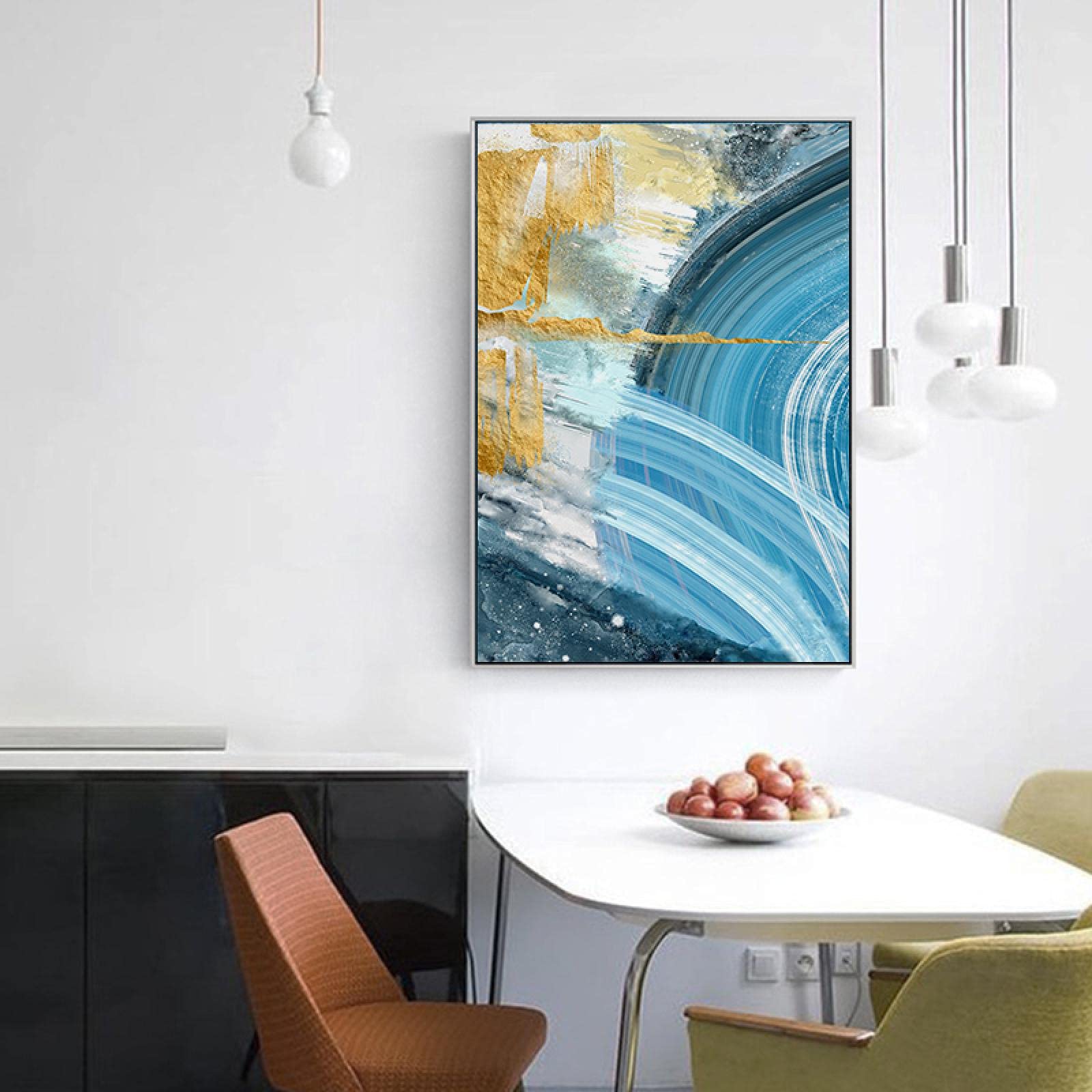 Rumlly Niebieska złota farba Splash Abstrakcyjny Plakat Druk Nowoczesny Wystrój Domu Sztuka ścienna Płótno Malarstwo Nordic Living Room Decor Picture 70 x 100 cm Bezramowe