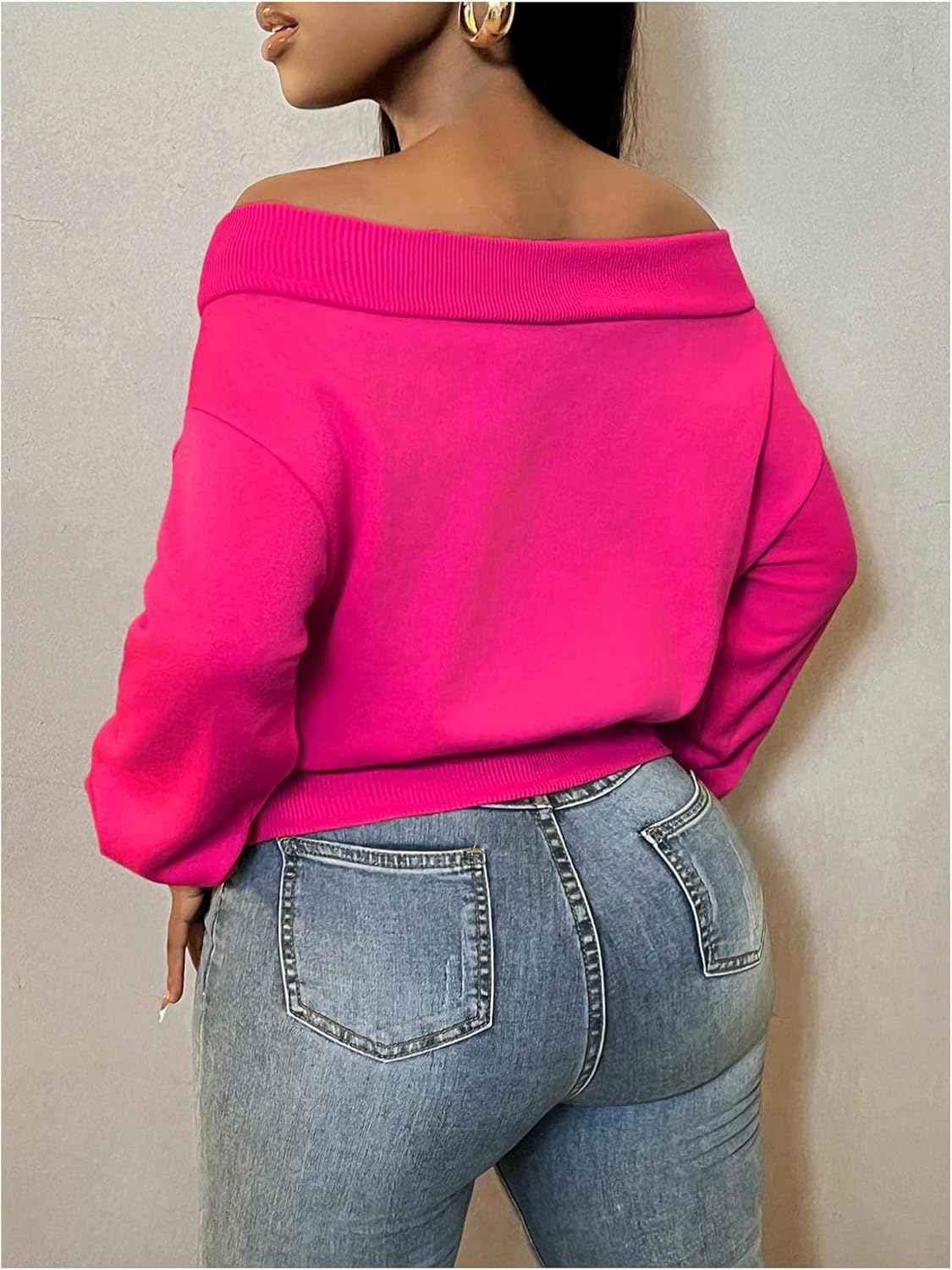 Floerns Women's Y2k Long Sleeve Sweatshirts Letter Graphic Off Shoulder Oversized Crop Tops - Image 2