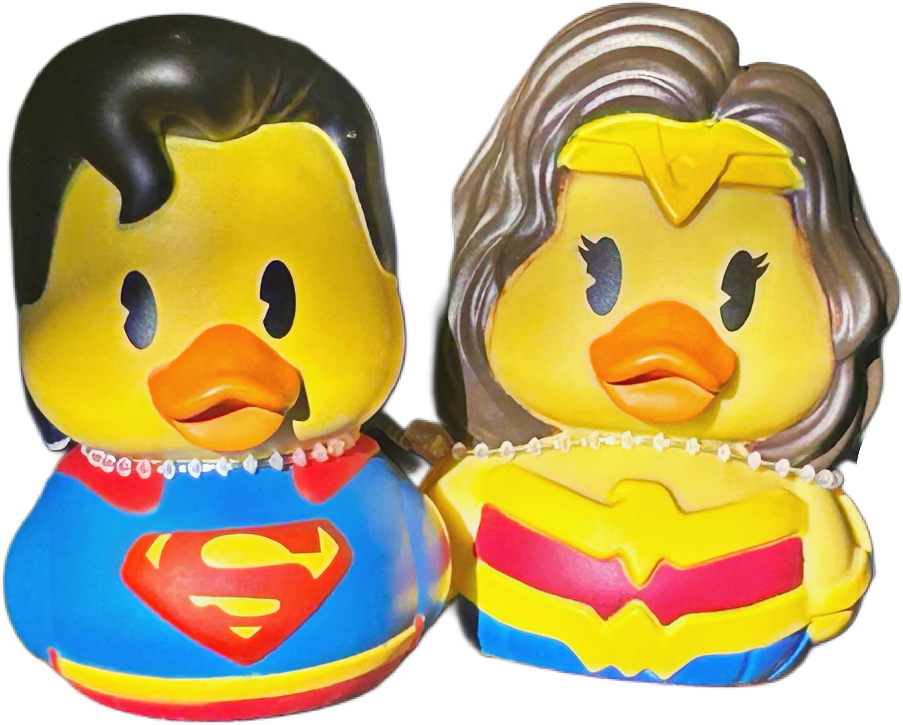 Just Plays 3" Rubber Duck Superhero Man and Woman Bath Toys