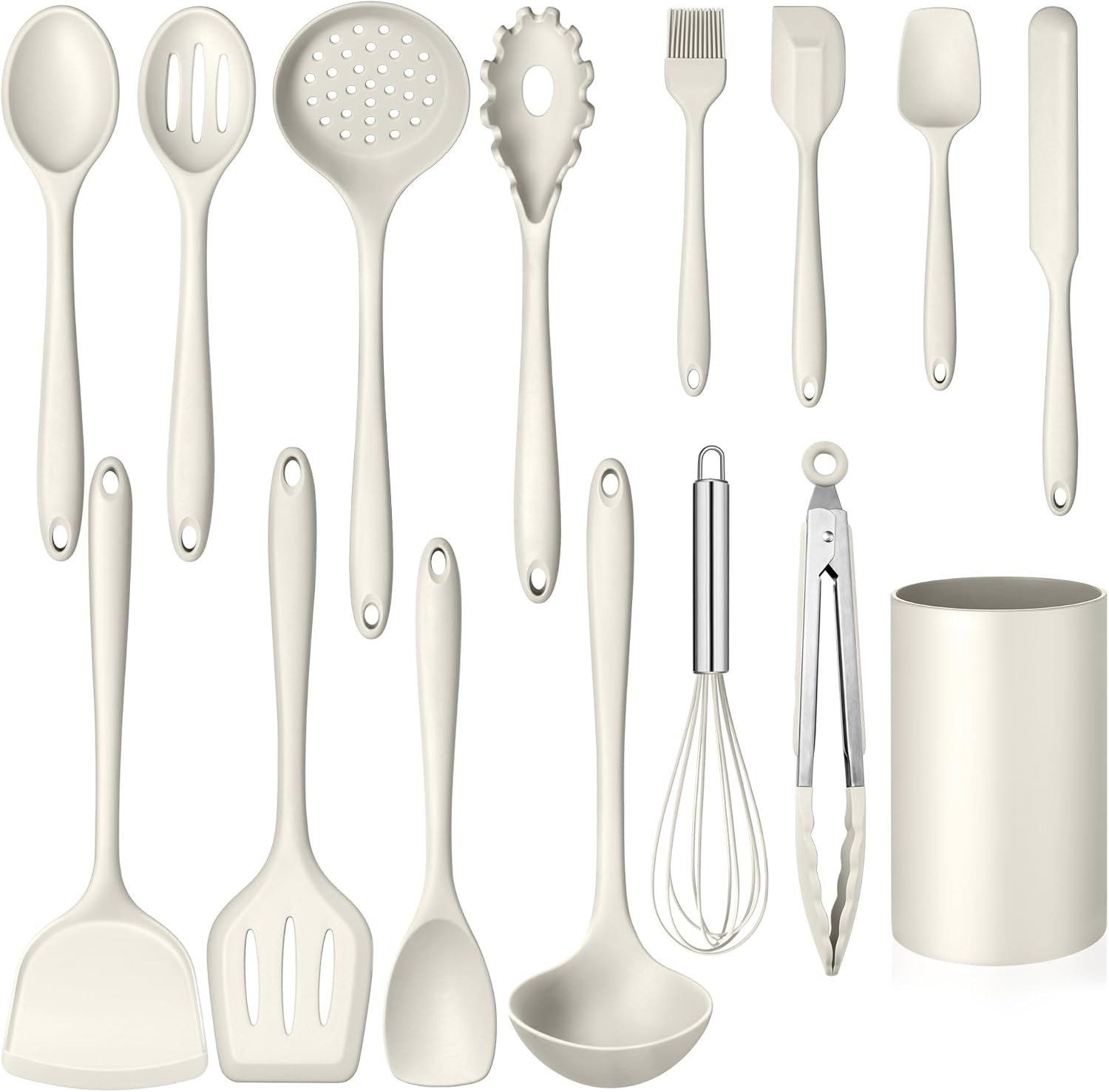 Homikit Kitchen Utensils Set, 15pcs Silicone Cooking Utensil Heat Resistant Spatula Set with Holder for Nonstick Cookware, Useful Kitchen Gadgets & Pots and Pans Accessories, White Homikit Kitchen Utensils Set, 15pcs Silicone Cooking Utensil Heat Resistant Spatula Set with Holder for Nonstick Cookware, Useful Kitchen Gadgets & Pots and Pans Accessories, White