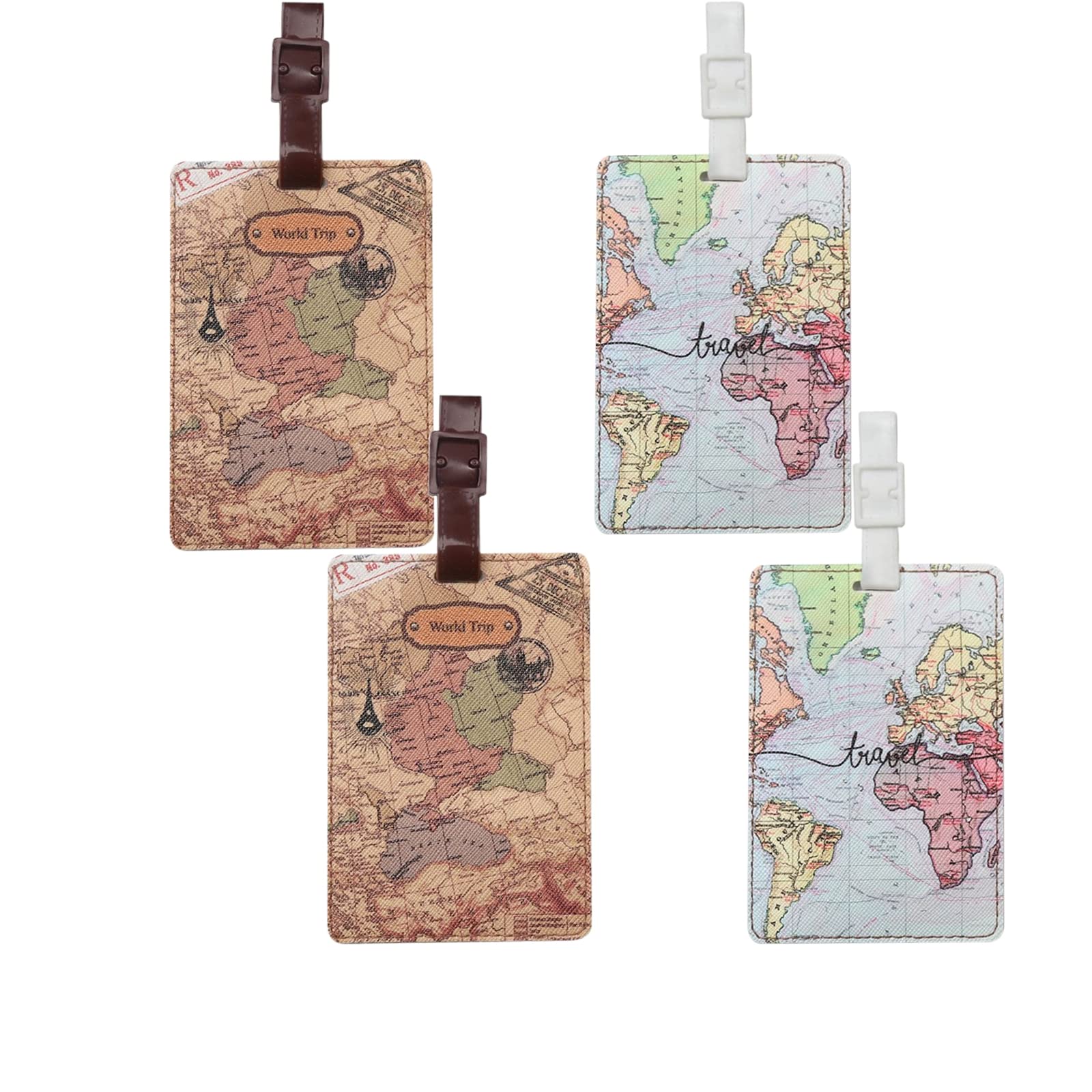 HomeSoGood 4Pcs World Map Luggage Tags,Artificial Leather Name Travel Baggage Labels ID Identifier Labels for Suitcase Travel Bag Accessories