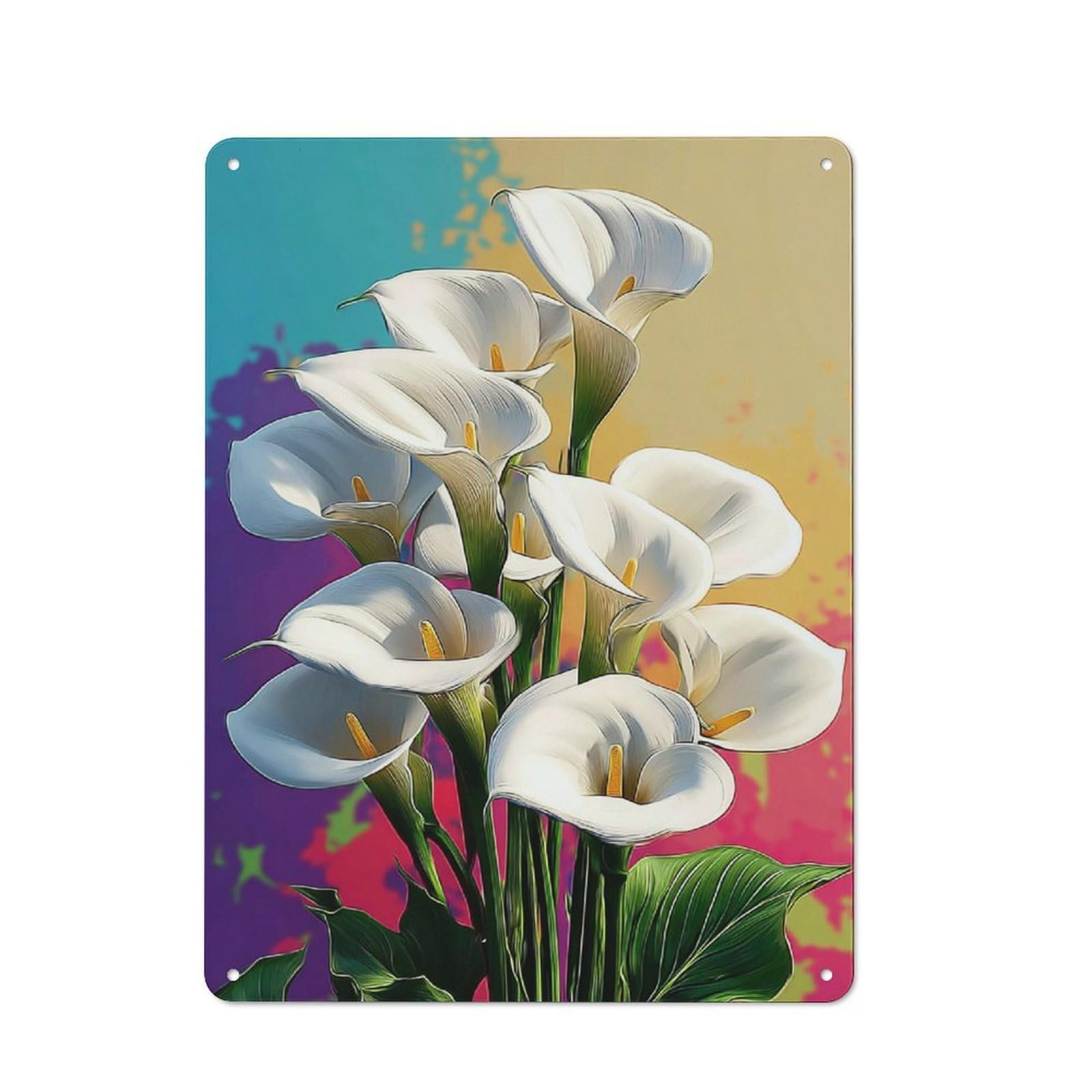 Junmoney Calla Lily Bouquet Vintage Bistro Metal Sign 40X30cm, Bistro Wall Plaque For Takeaway, Bar, Kitchen Or Counter Area