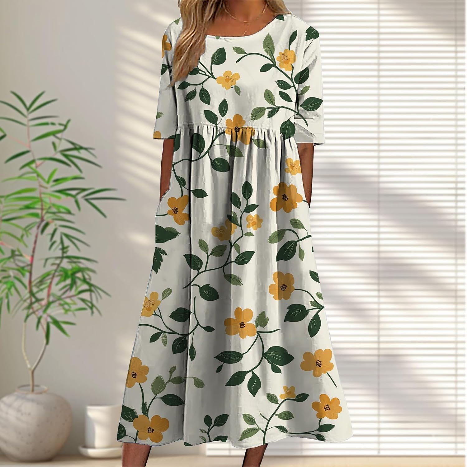Dress for Maternity Women Vintage Boho Stylish Floral Graphic Short Sleeve Summer Beach Maxi Dress with Pockets - Image 2