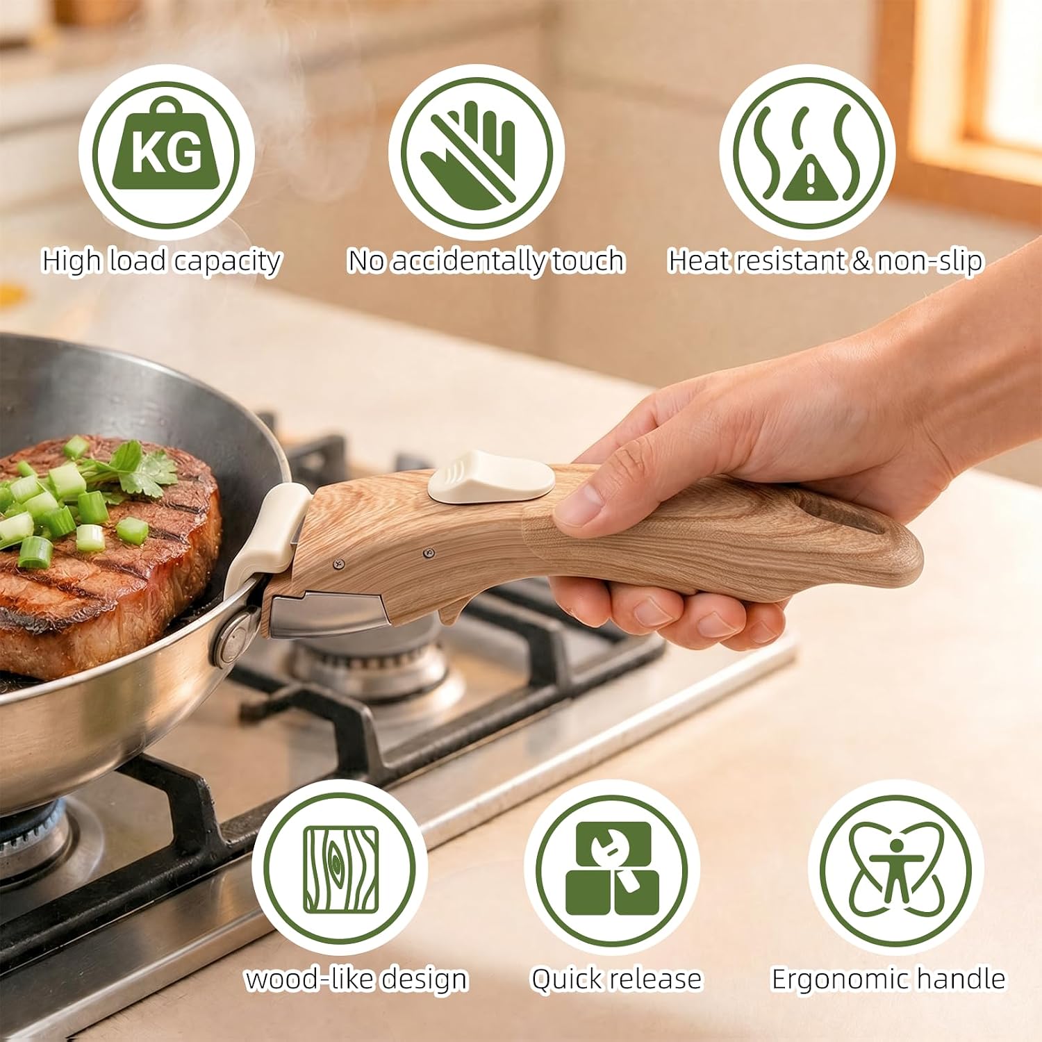 Detachable Pot Handle Wood-Like, Universal Detachable Pot Handles,Pot Handles Replacement with Lock Slide,Fits Detachable Handle Pots and Pans (2PCS)