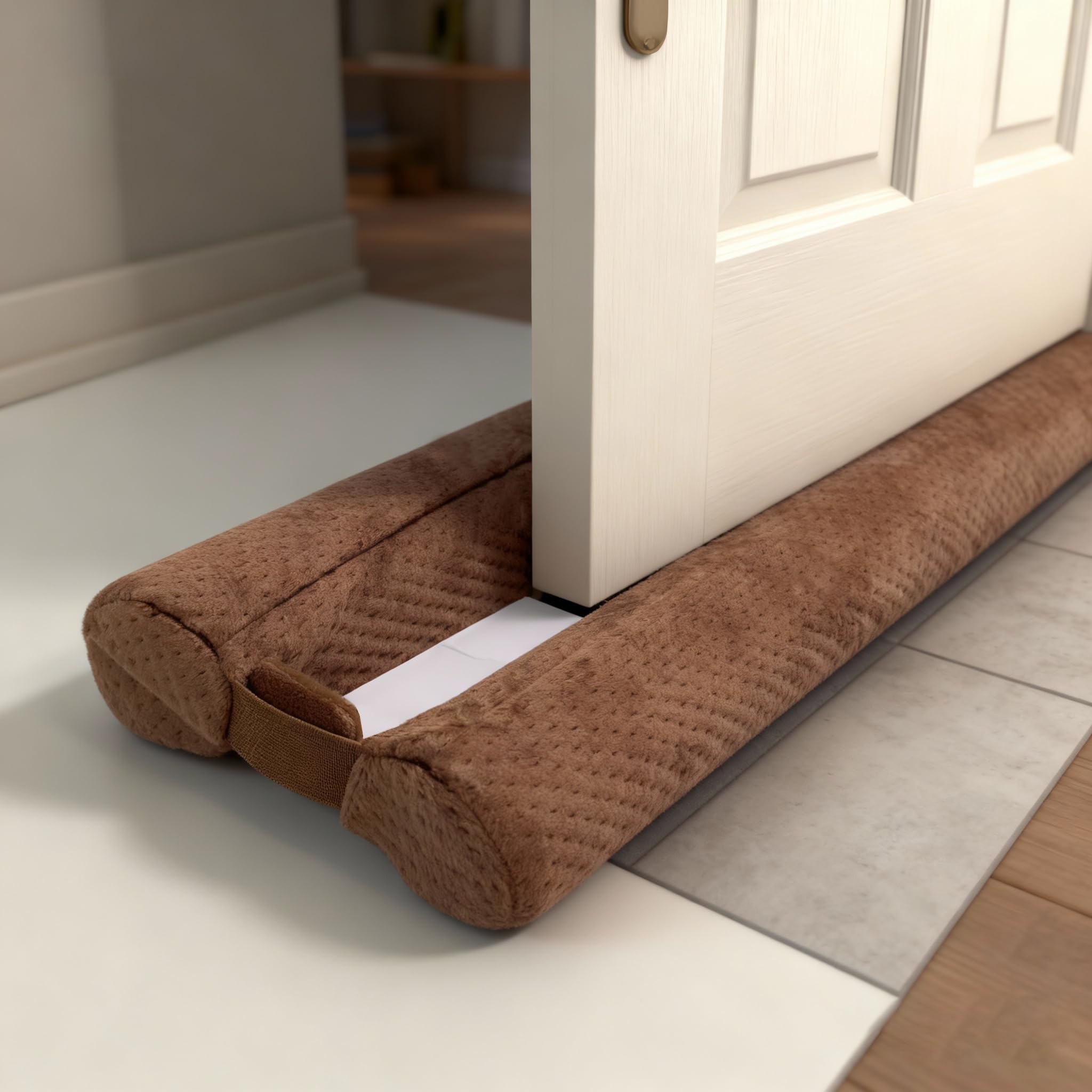 Outtdid Brown Under Door Draught Excluder 76-91Cm, Double Side Door Draft Stopper For Bottom Of Door, Adjustable Length Under Door Gap Filler Blocker, Door Soundproofing, Keeps The Noise Dust Insect Out,
