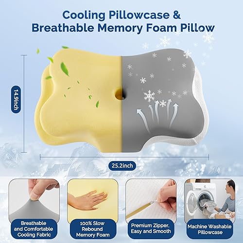 Miniatura 4 de Almohada cervical para el cuello, almohada ergonómica para dormir de lado para soporte del cuello, almohadas refrescantes de espuma viscoelástica