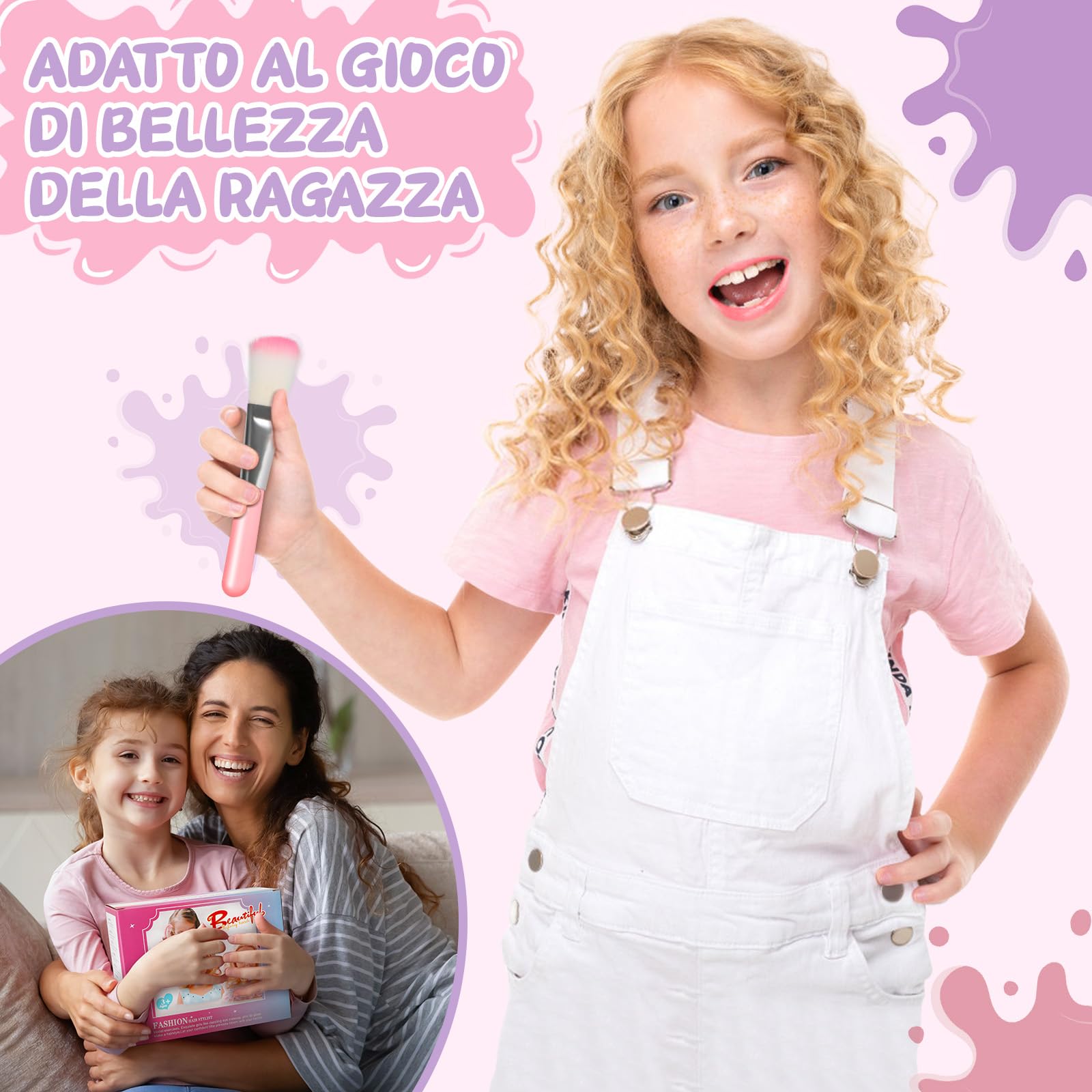 BuzzoXerex Testa Bambola da Truccare e Pettinare, 58 Pezzi Testa da Pettinare Bambina, Bambola da Truccare Regalo di Compleanno, Natale per Bambini a Partire Dai 3 Anni (Blu)