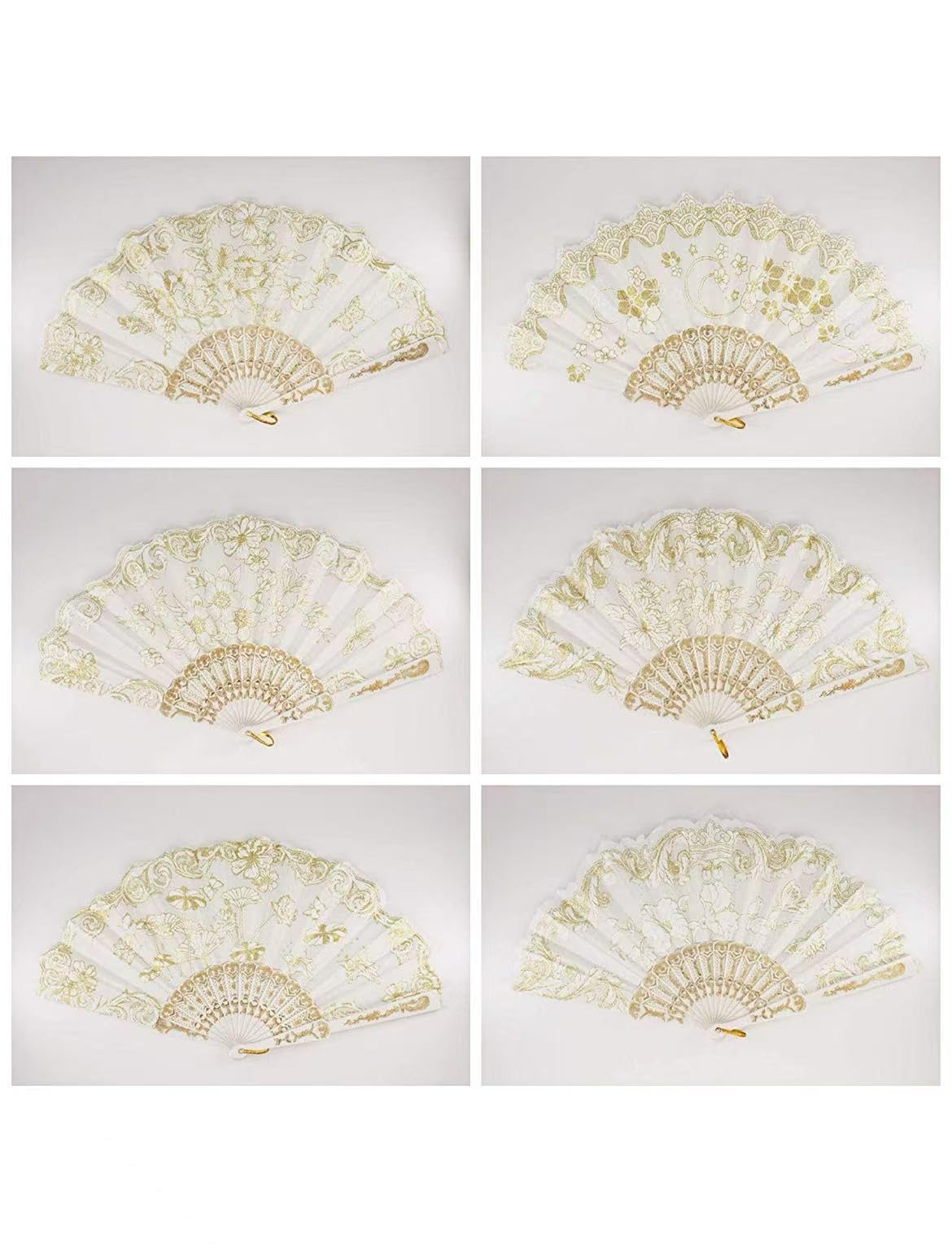 12 Pc/Assorted Spanish Style White and Gold Glitter Hand Fan for Outdoor Event with Organza Gift Bag/Table Setting/Wall Decoration/-picture-19