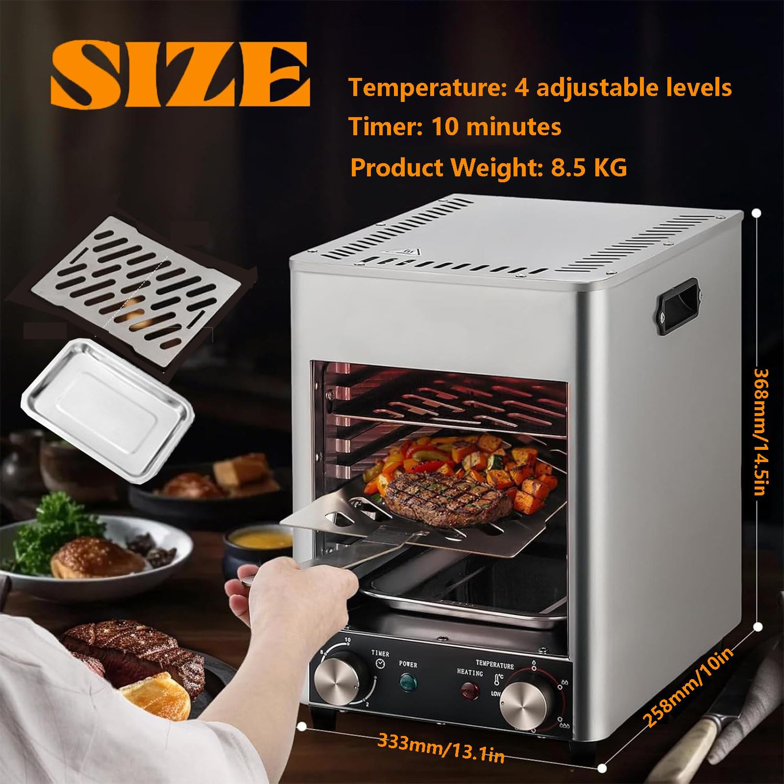 Parrillas eléctricas Teppanyaki, horno comercial para carne, 1700 W/parrilla eléctrica, parrilla para encimera de barbacoa (con 2 guantes, parrilla y bandeja) 6