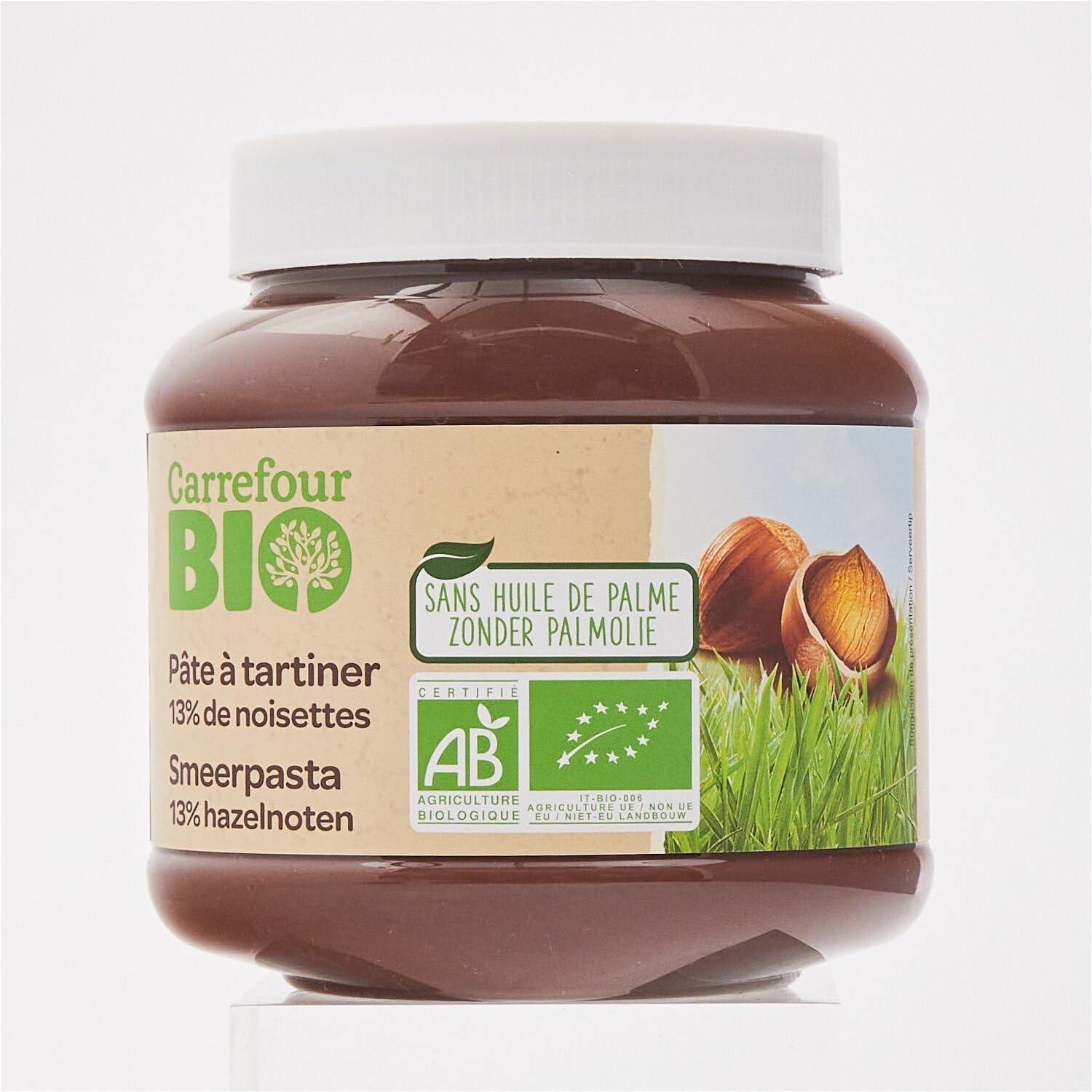 Pâte à tartiner sans huile de palme pour le quotidien, CARREFOUR BIO, noisettes et cacao, pot de 700g - Lot de 3