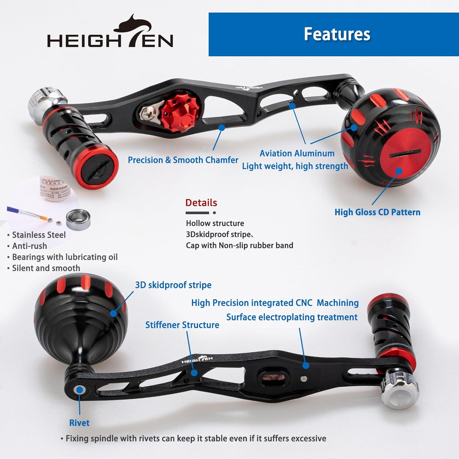 70/45mm Fishing Reel Handle for Shimano Daiwa Abu Garcia Penn Kaking Lew's Baitcasting Reel Power Handle Crank Accessory (Black & Red) (0130)