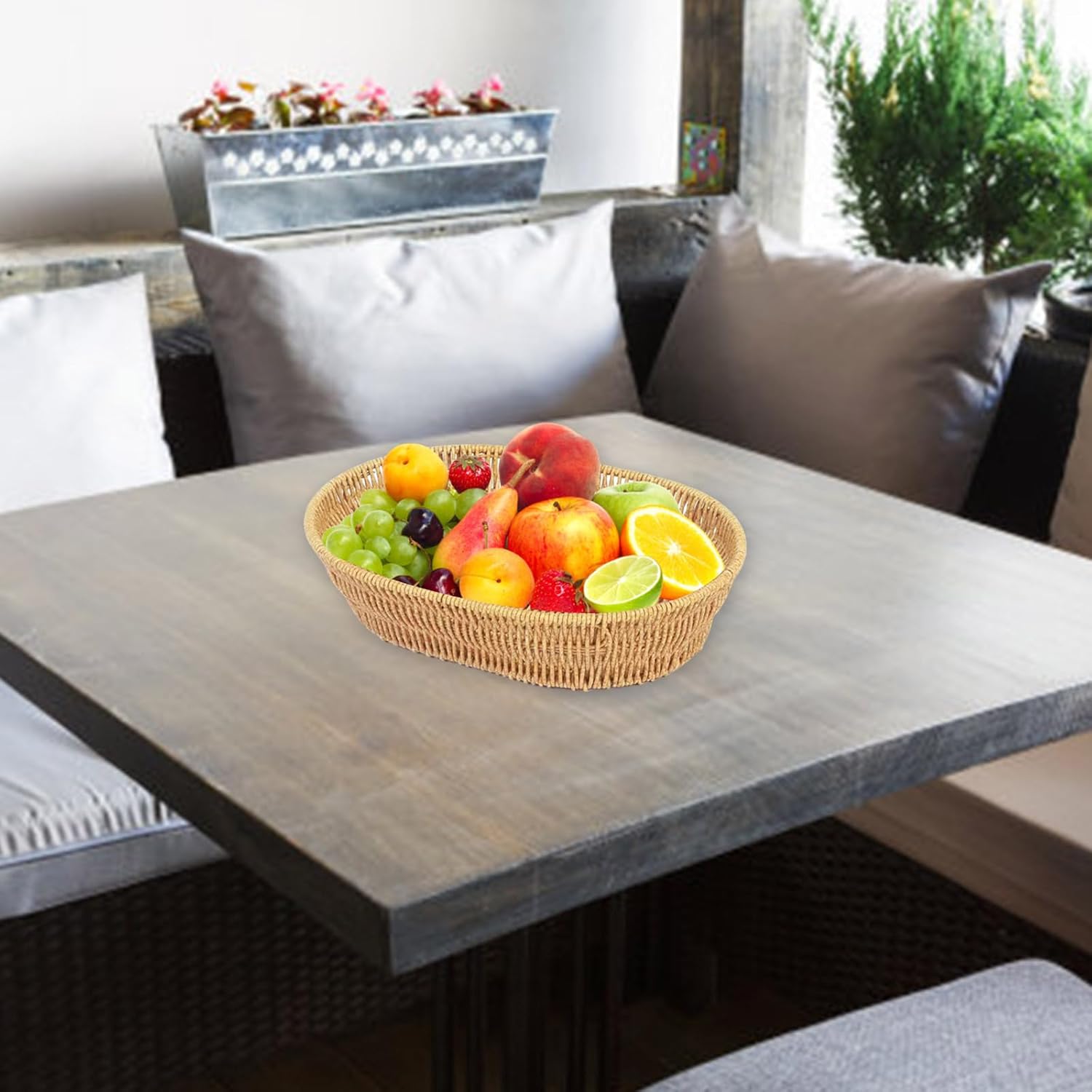 3pcs Imitation Rattan Oval Fruit Serving Basket Portable Bread Storage Plate Decorative Snacks Tray for Home Desktop Use Dining Accessories