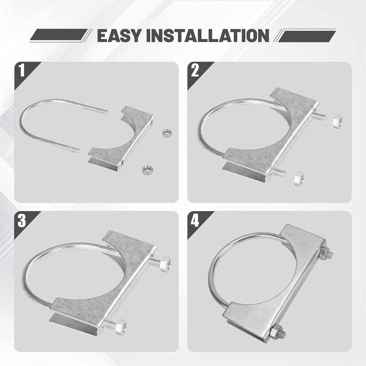 3.5" U-shaped Exhaust Pipe Clamp Mild Steel Muffler Exhaust Clamps with Anti-Rust Coat Pack of 2