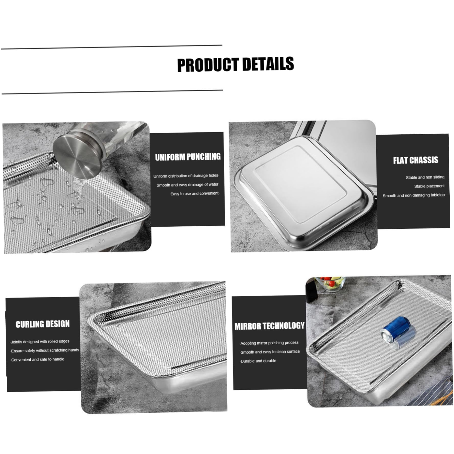 2 PCS Grain SPROURT Tray, Graine en Acier Inoxydable Kit de Plateau de Germination Rectangle des germes de Haricots d'herbe de blé Pousse Le Plateau pour la Fourniture de Jardin 26x20x5 cm