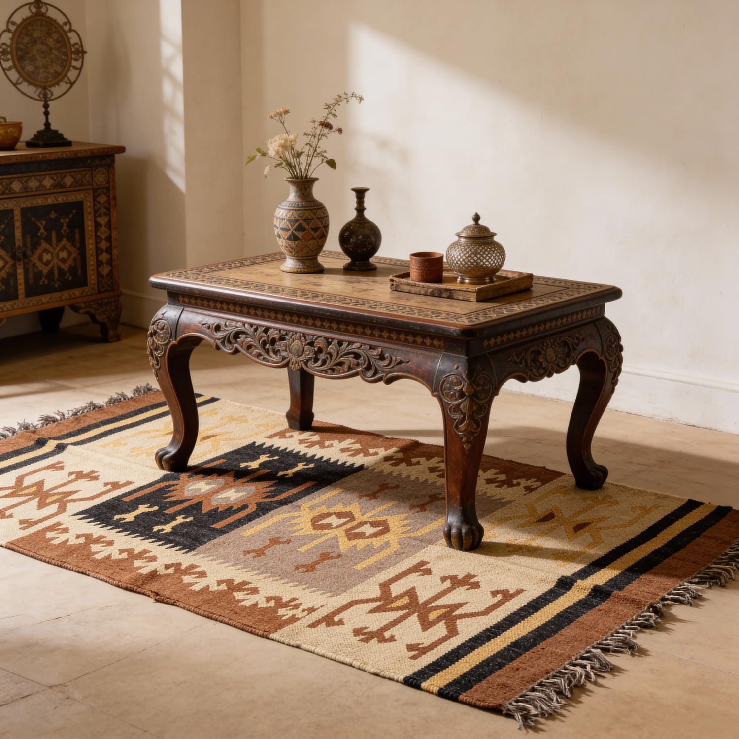 Guru-Shop Tapis Oriental à Gros Tissage Kilim 160x90 cm - Motif 9, Marron, Dulin, Moquettes et Tapis de sol