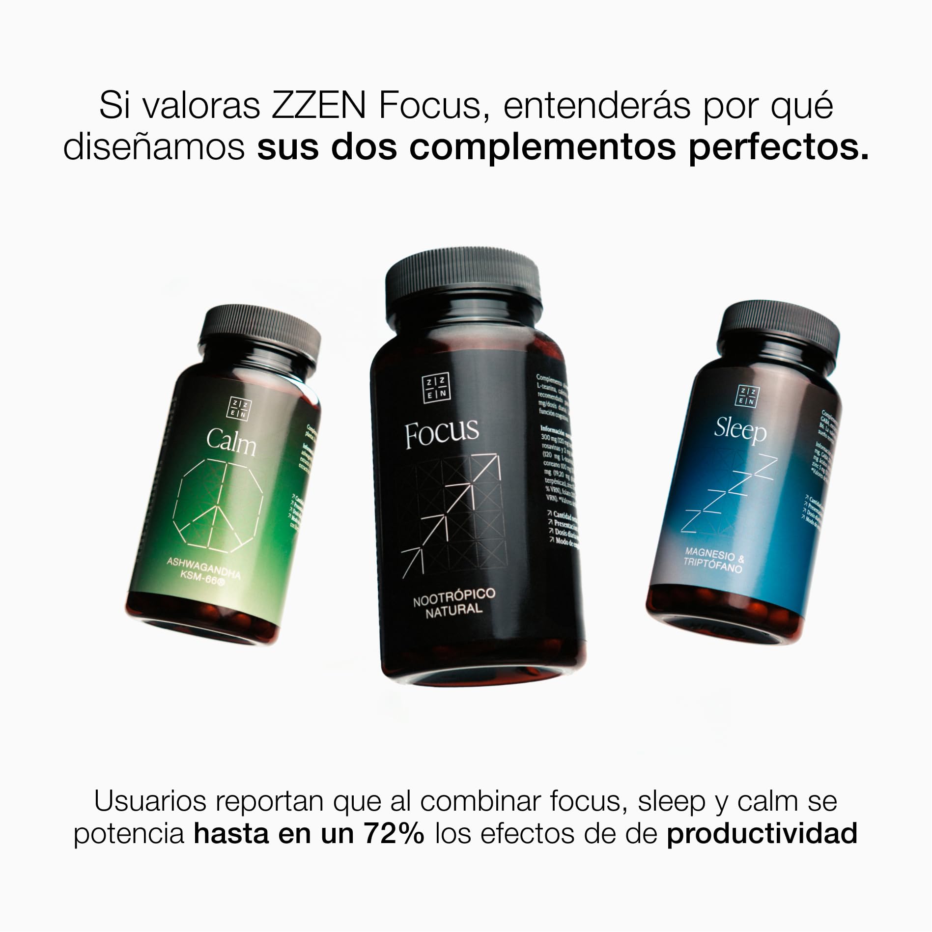 ZZEN FOCUS Nootrópico Natural – Nootropicos Memoria y Concentracion – Pastillas Concentracion Estudiar - Cafeina, L Teanina, Bacopa Monnieri, Ginkgo Biloba, Rhodiola, Vitaminas (PACK 1)