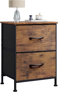 WLIVE Rustic Brown Nightstand with 2 Fabric Drawers & Wooden Top - Bedside Table for Bedroom, Dorm, Small Spaces