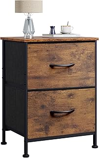 WLIVE Night Stand, Small Dresser with 2 Drawers & Wooden Top, Nightstand with Fabric Bins, Bedside Table End Table for Bedroom, Closet, Entryway, College Dorm, Rustic Brown