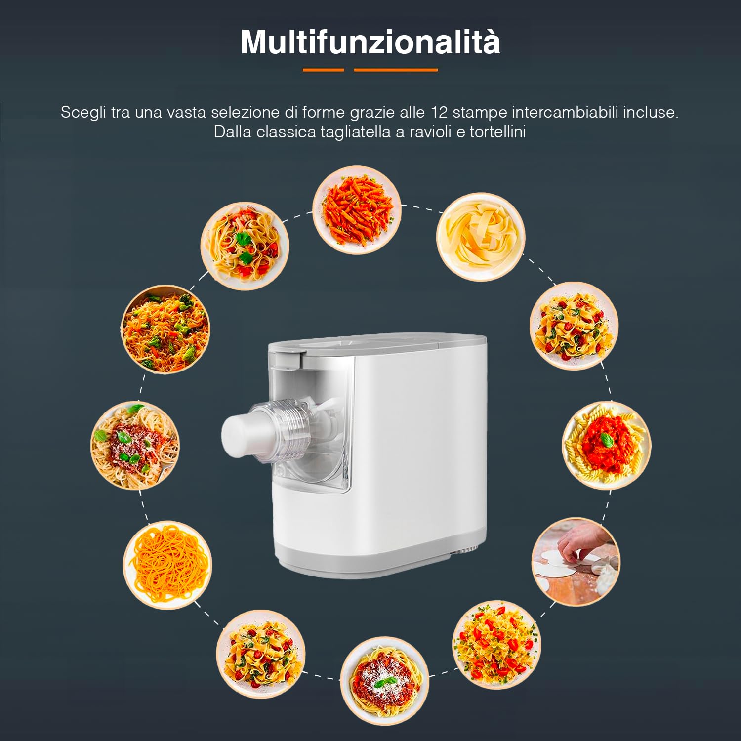 Máquina para hacer pasta eléctrica con 12 moldes, máquina para hacer pasta en 3 minutos, 43,7 x 30,6 x 21,9 cm, 200 W