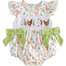 Baby Girl Farm Animal Outfit Chicken Print Flying Sleeve Smocked Ruffle Romper Infant Country Clothes