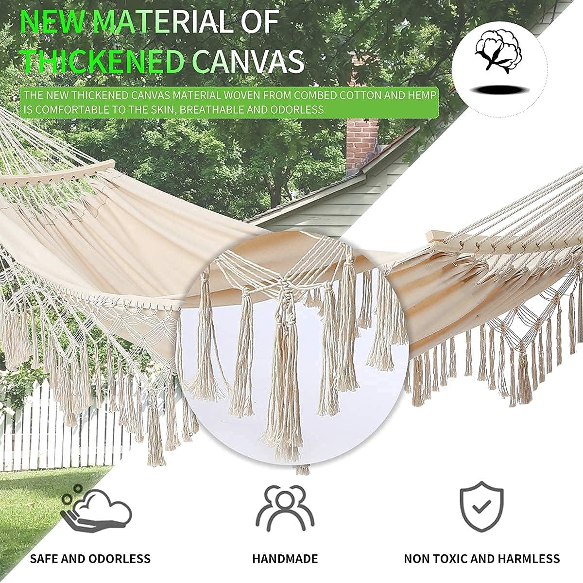 Leize Hammock Hanging Swing Double Boho Brazilian Macrame Fringe Max 500 lbs for Indoor Outdoor Patio Yard Garden : Patio, Lawn & Garden