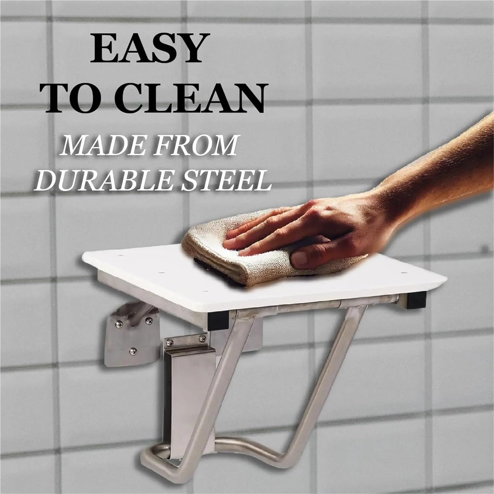 Asiento de Ducha Plegable for Mano Izquierda, montado en la Pared, 600 Libras, polímero Alta Densidad, Acero Inoxidable 304 para Personas Mayores