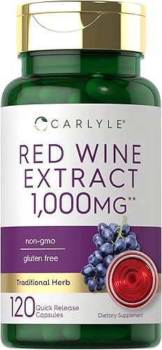 Carlyle Cápsulas de extracto de vino tinto  1000 mg  120 unidades  Suplemento sin OMG y sin gluten