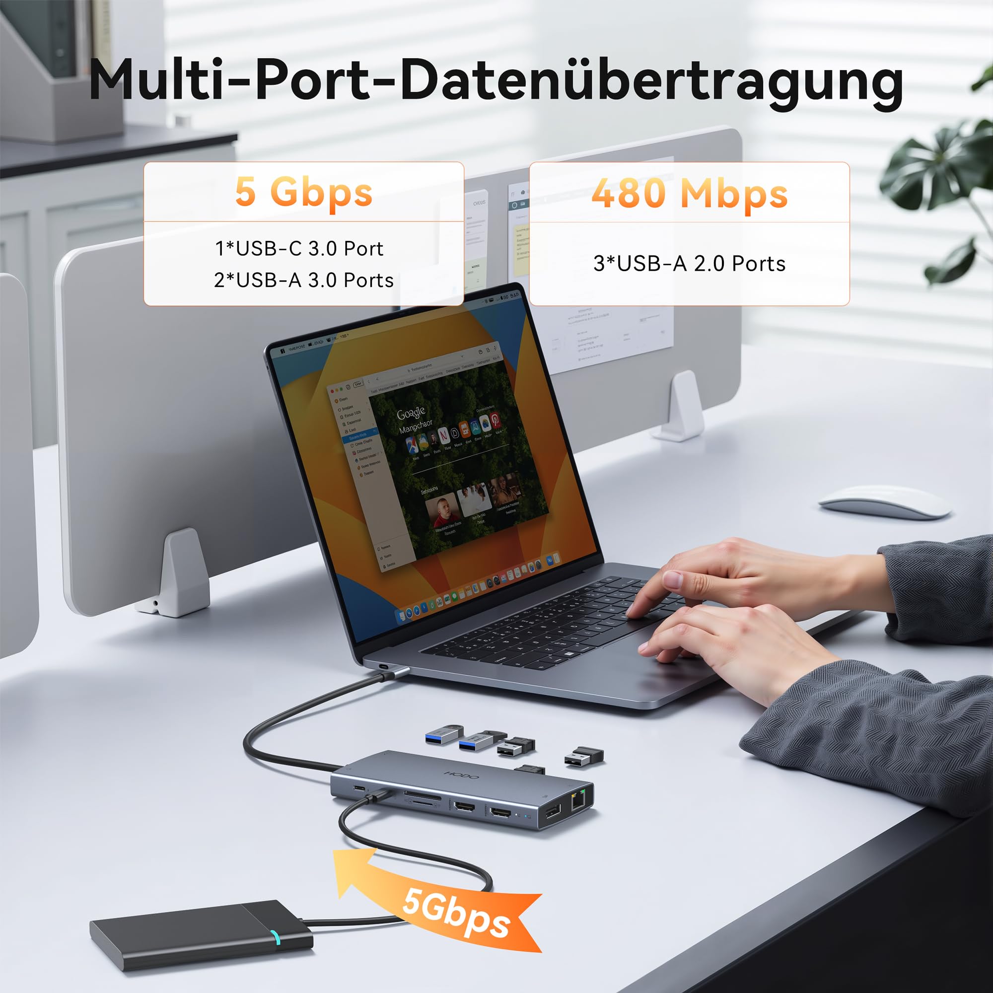 Dockingstation Laptop 15 in 1 USB C Hub Triple Display 8K HDMI DisplayPort Ethernet PD 5USB SD TF Audio