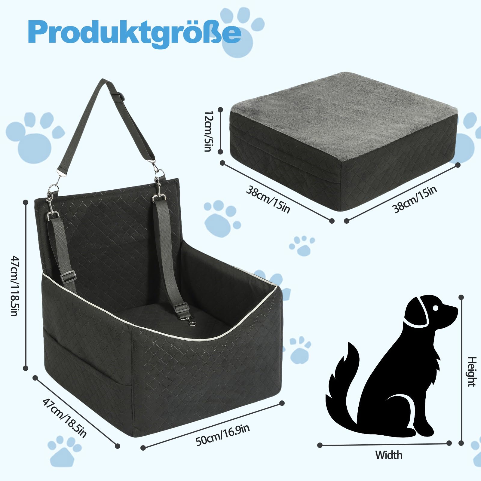 Asiento de Coche para Perros pequeños y medianos con Acolchado Grueso, Asiento Elevado para Perros de Menos de 15 kg, Asiento de Viaje para Perros extraíble y Lavable con 2 Cinturones de Seguridad