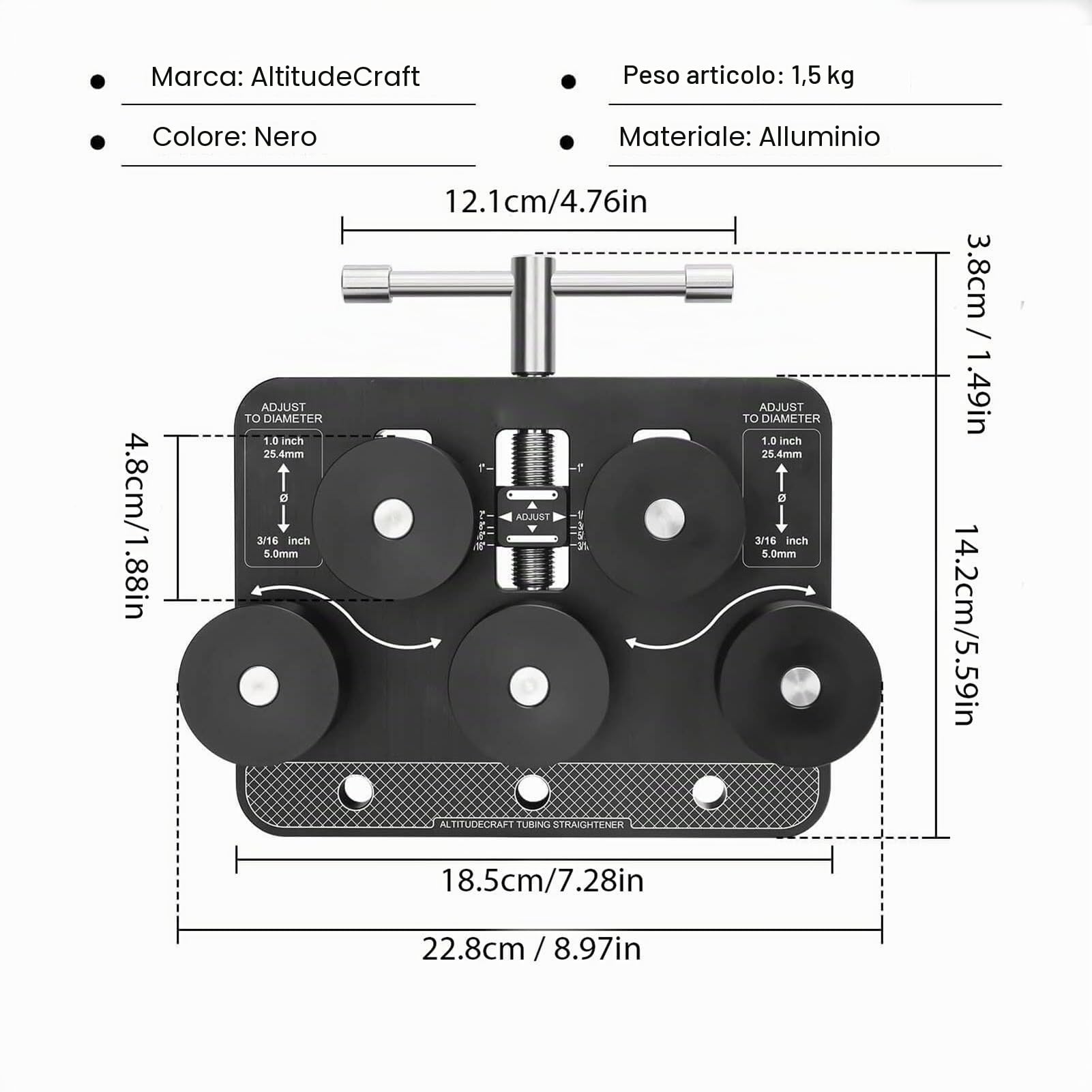 Raddrizzatore per Tubi - Raddrizzatore per Tubi per Diametri 3/16-1,0, Raddrizzatore per Linea Freno, Servofreno, Piegatubo per Linea Freno, Tubi in Alluminio Morbido e Rame