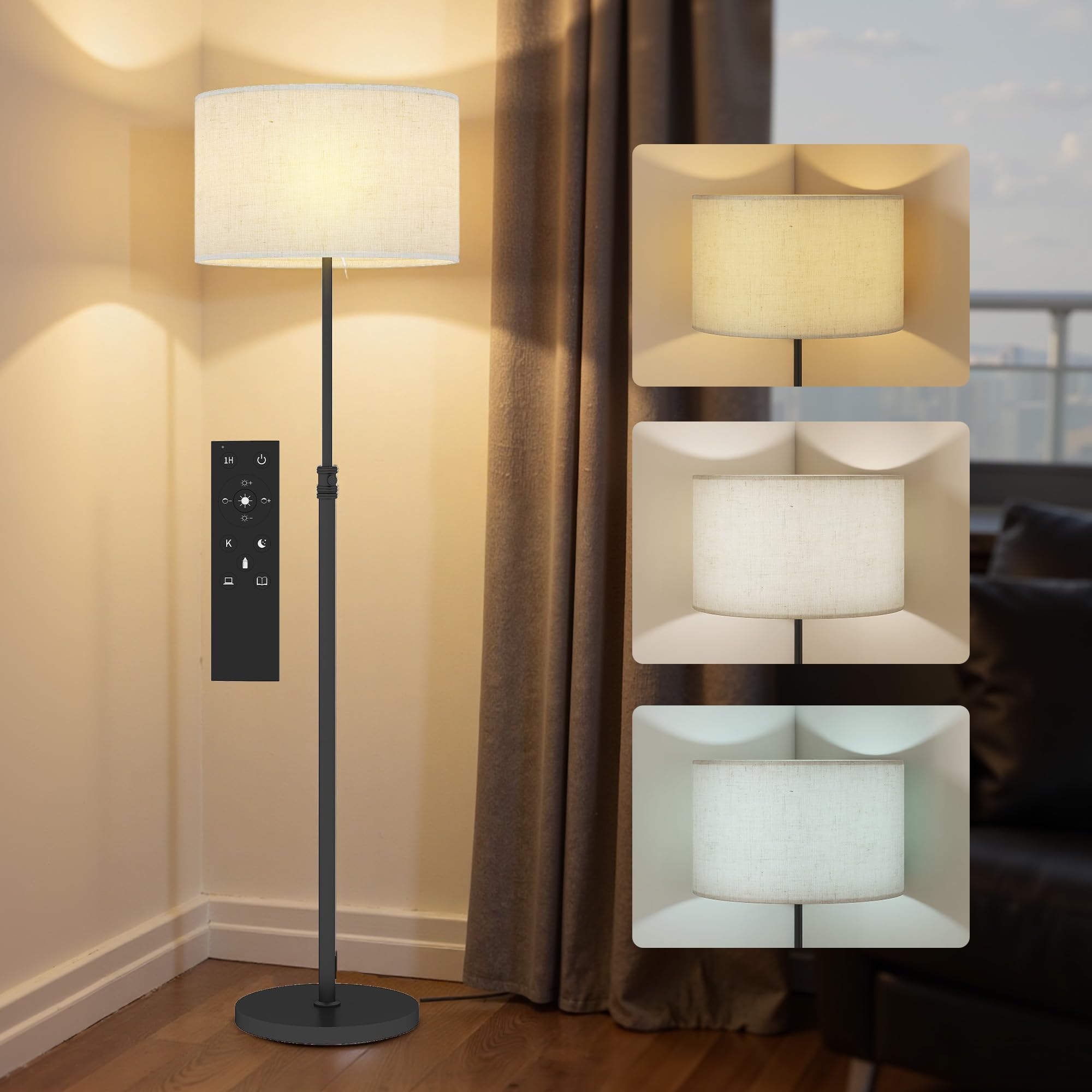Homcom Unisex Black Modern Dimmable Standing Lamp With Adjustable Colour Temperatures In