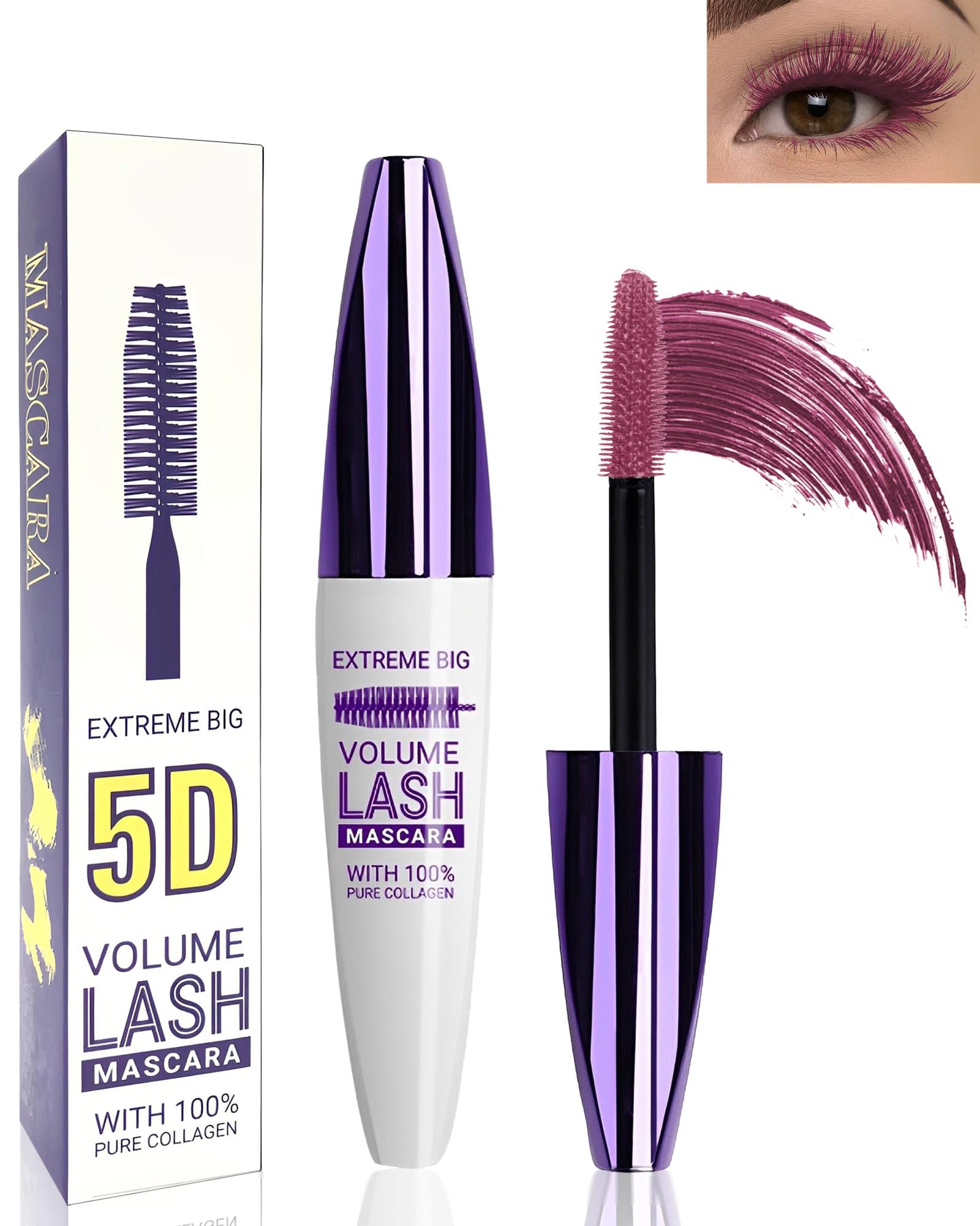 5D Burgundy Mascara for Eyelashes-1Pcs Longlasting Waterproof Colored Mascara Volume and Length,Volumizing Curling Eye Lashes Fiber rimel de pestañas,